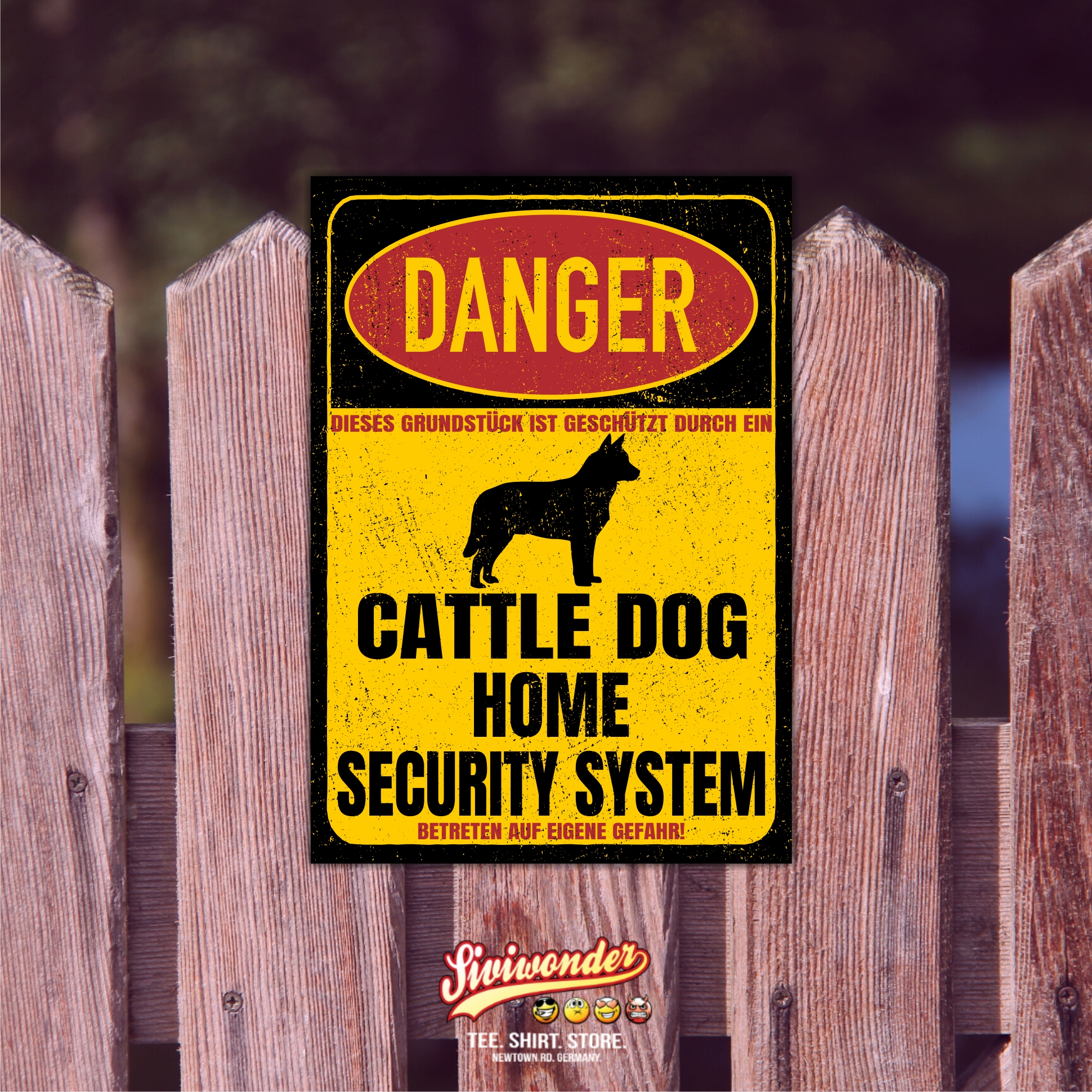 Australian Cattle Dog ACD Blue Heeler Red Heeler Queensland Heeler Australischer Treibhund  Dog Türschild Danger Security System Warnschild Hund Schilder Hundeschild happy Design by Siviwonder