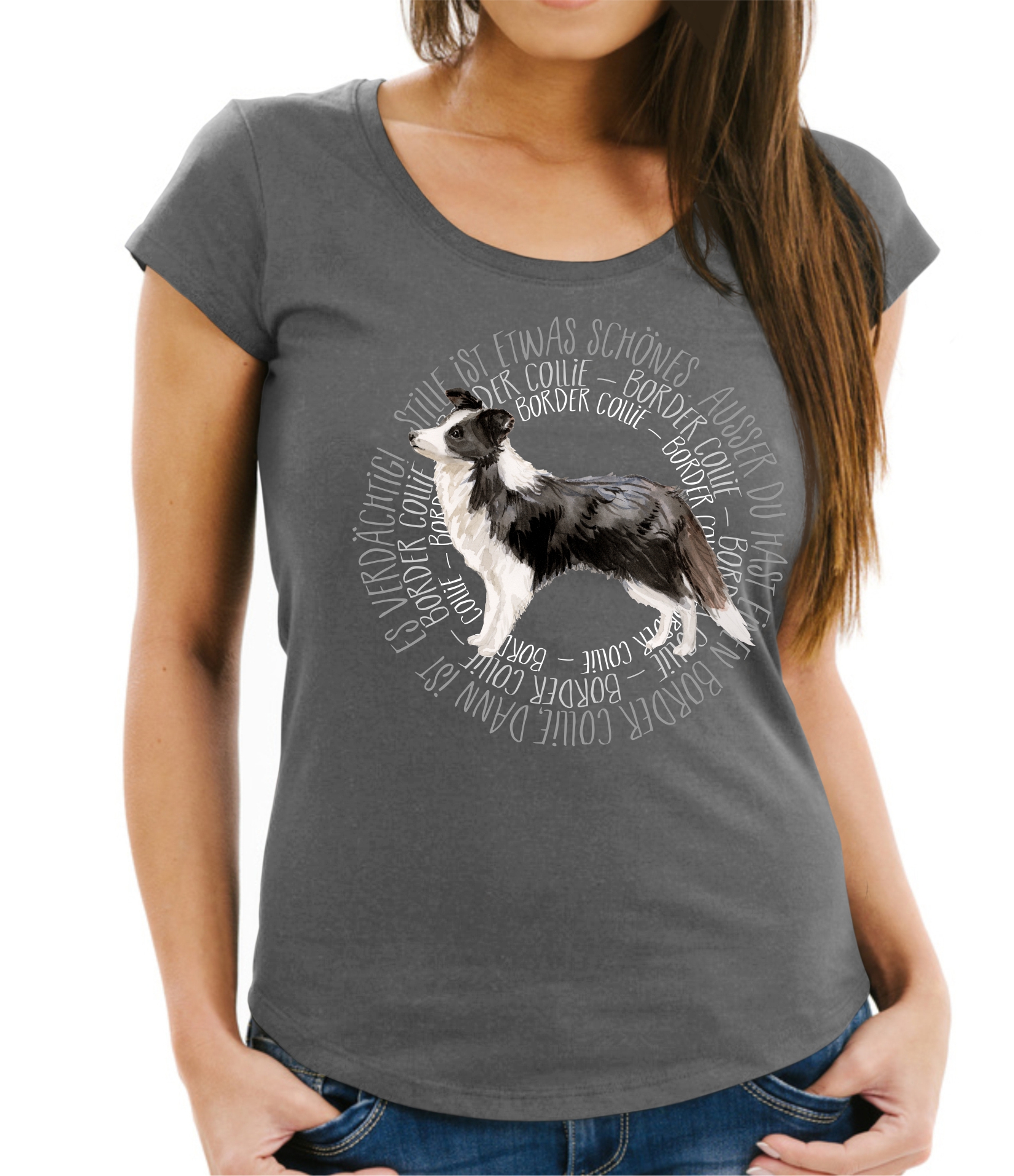 BORDER COLLIE DAMEN T-SHIRT CIRCLE Watercolor by SIVIWONDER