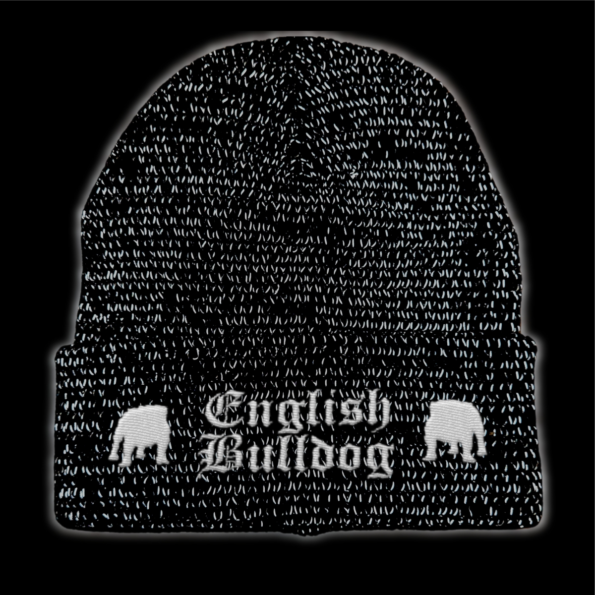 Bad English Bulldog reflektierende Mütze Stickerei Hund Winter Strickmütze reflex Beanie warm