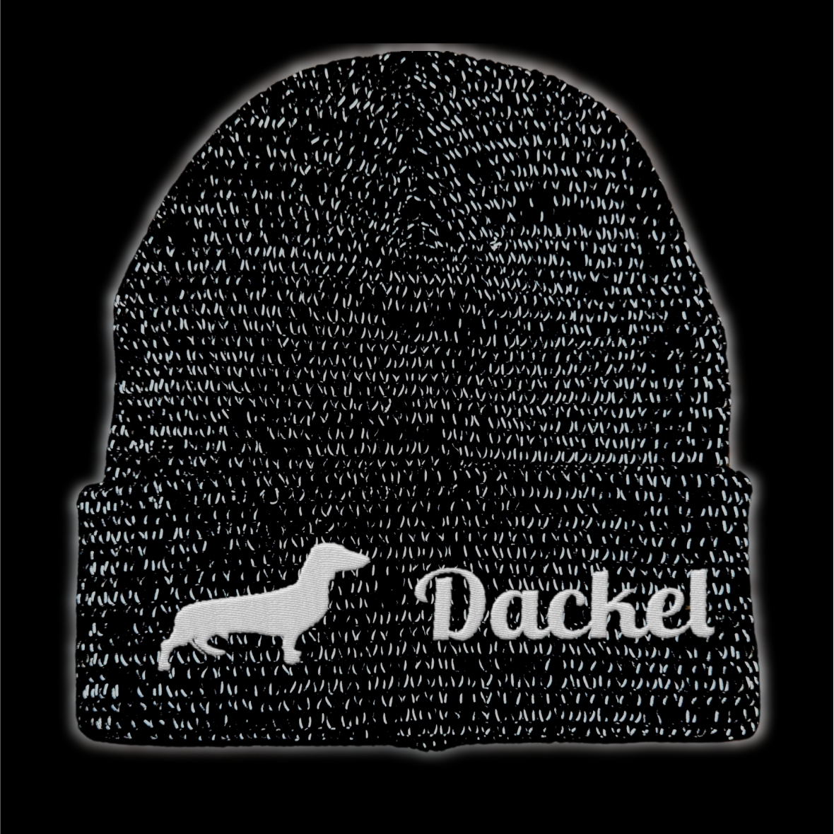 Dackel reflektierende Mütze Stickerei Hund Winter Strickmütze reflex Beanie warm