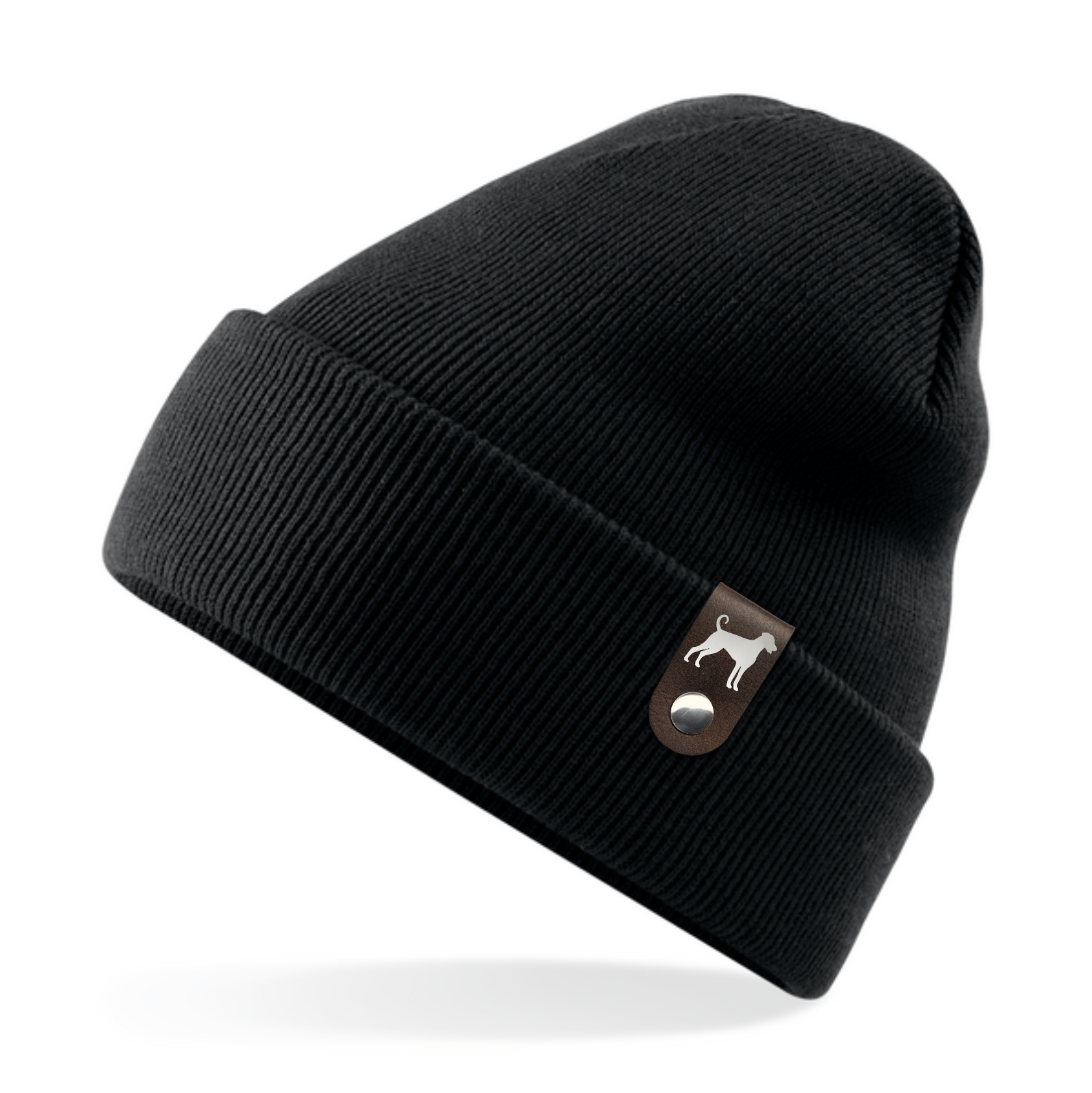 Dobermann Dobi Mütze Patch Leder Gassi Beanie Strickmütze Warm Herren Damen unkupiert