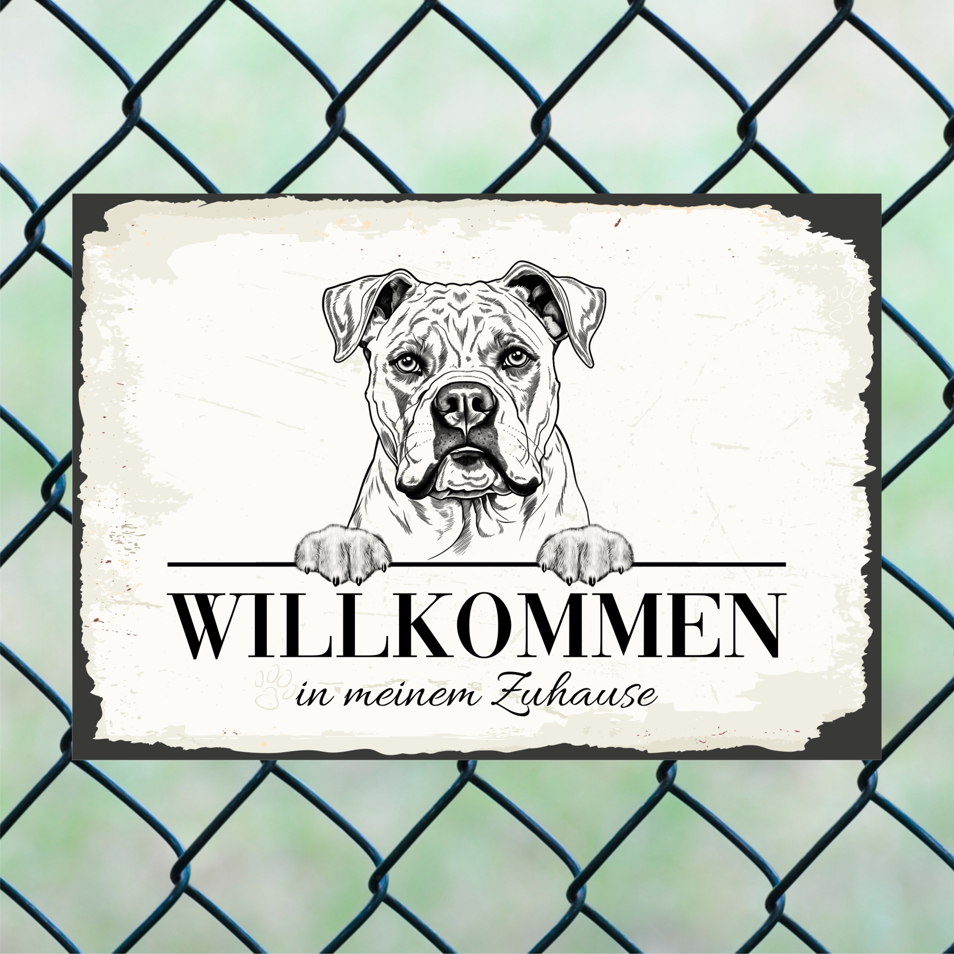 Hundeschild Willkommen Zuhause American Bulldog Schild Achtung Zaun Frau Spruch Türschild Hundeschild Warnschild  Design by Siviwonder