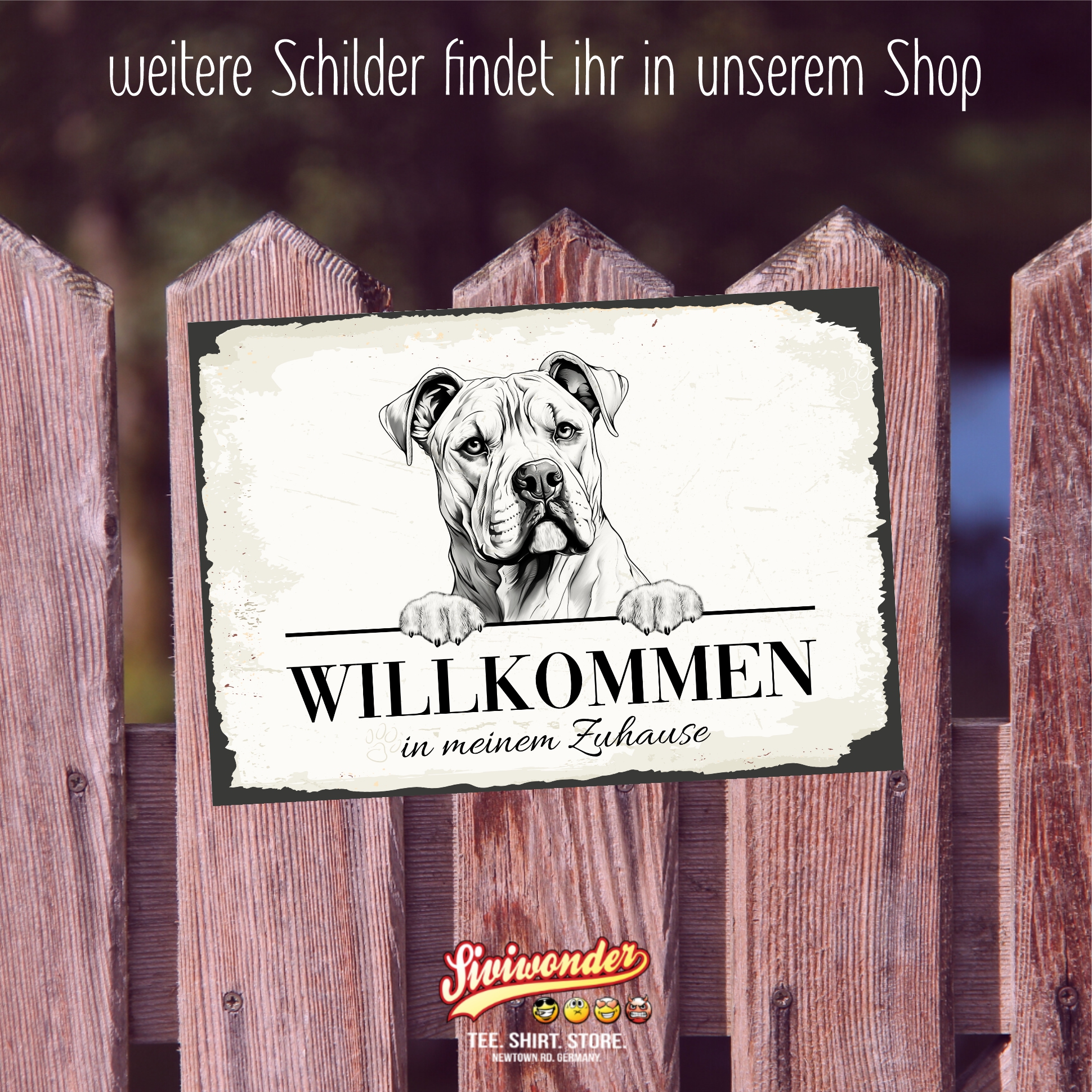 Hundeschild Willkommen Zuhause American Bulldog Schild Achtung Zaun Frau Spruch Türschild Hundeschild Warnschild  Design by Siviwonder
