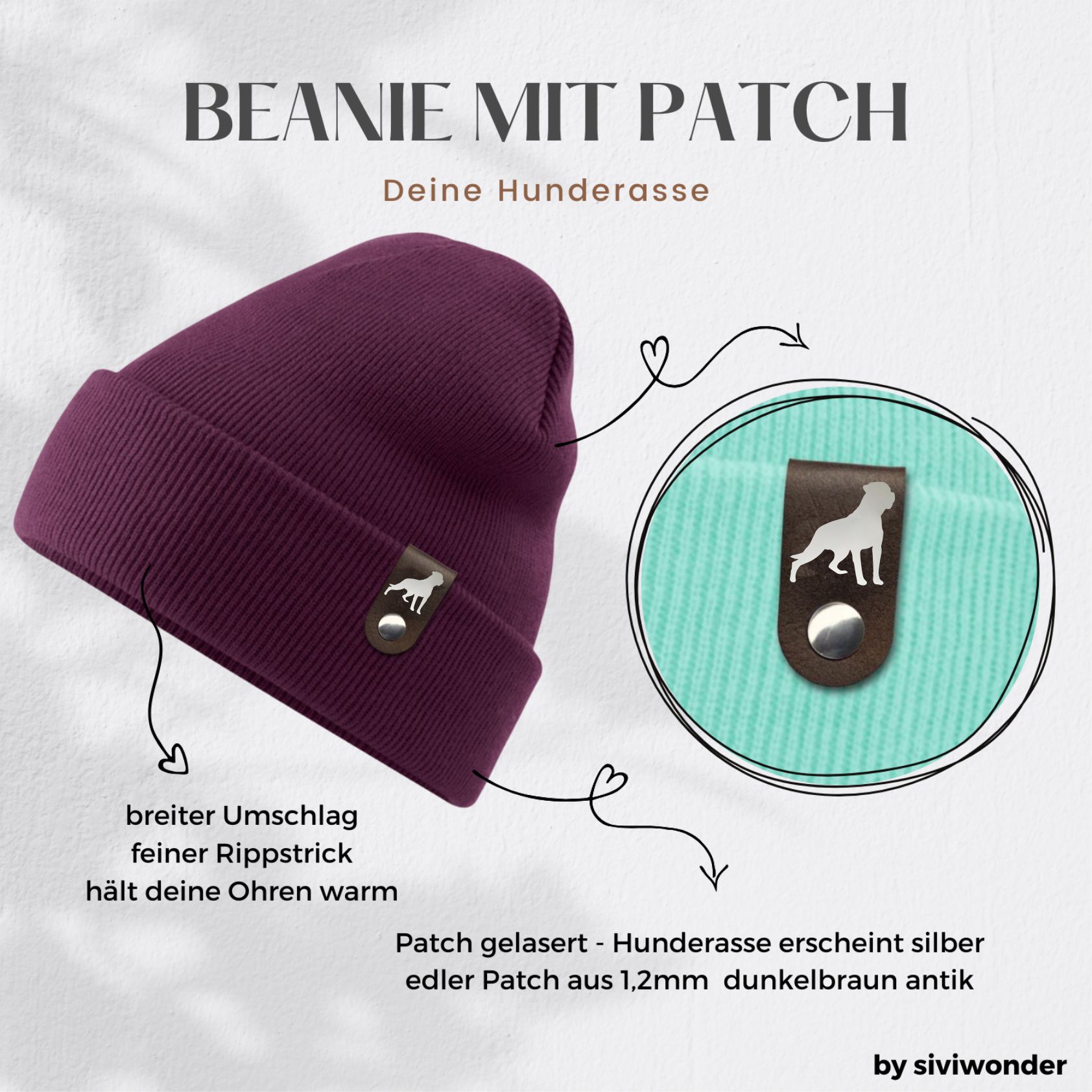 Rottweiler  Mütze mit Patch Gassi Beanie Strickmütze Witzig Spruch Warm Herren Damen Rottie