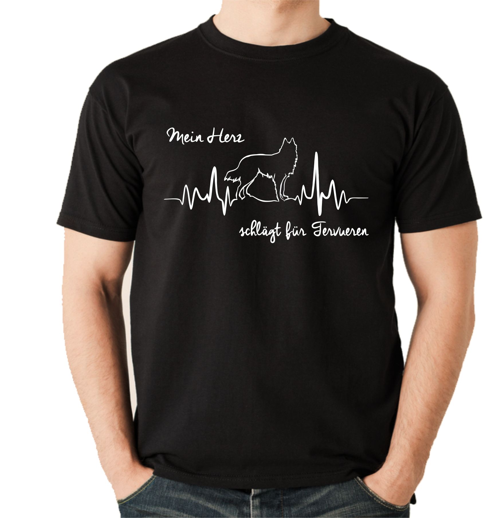 TERVUEREN Schäferhund UNISEX T-SHIRT HEARTBEAT EKG Hund Hundemotiv Herz Herzschlag