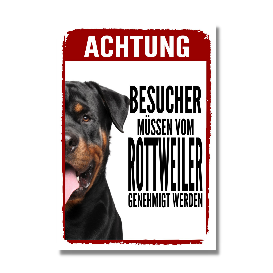 Rottweiler Genehmigung Dog Schild Spruch Türschild Hundeschild Warnschild