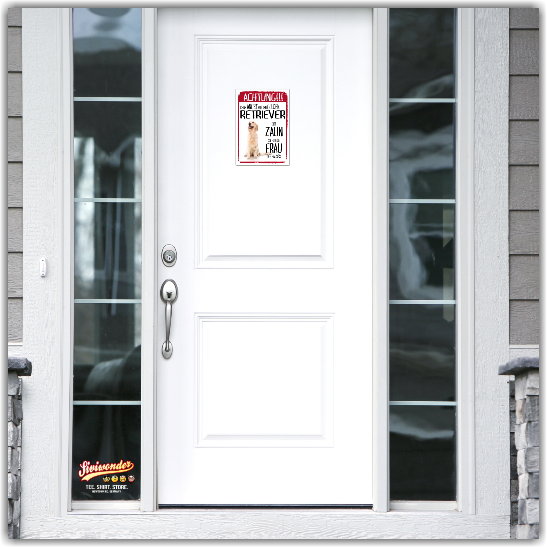 Golden Retriever Dog Schild Achtung Zaun Frau Spruch Türschild Hundeschild Warnschild Fun