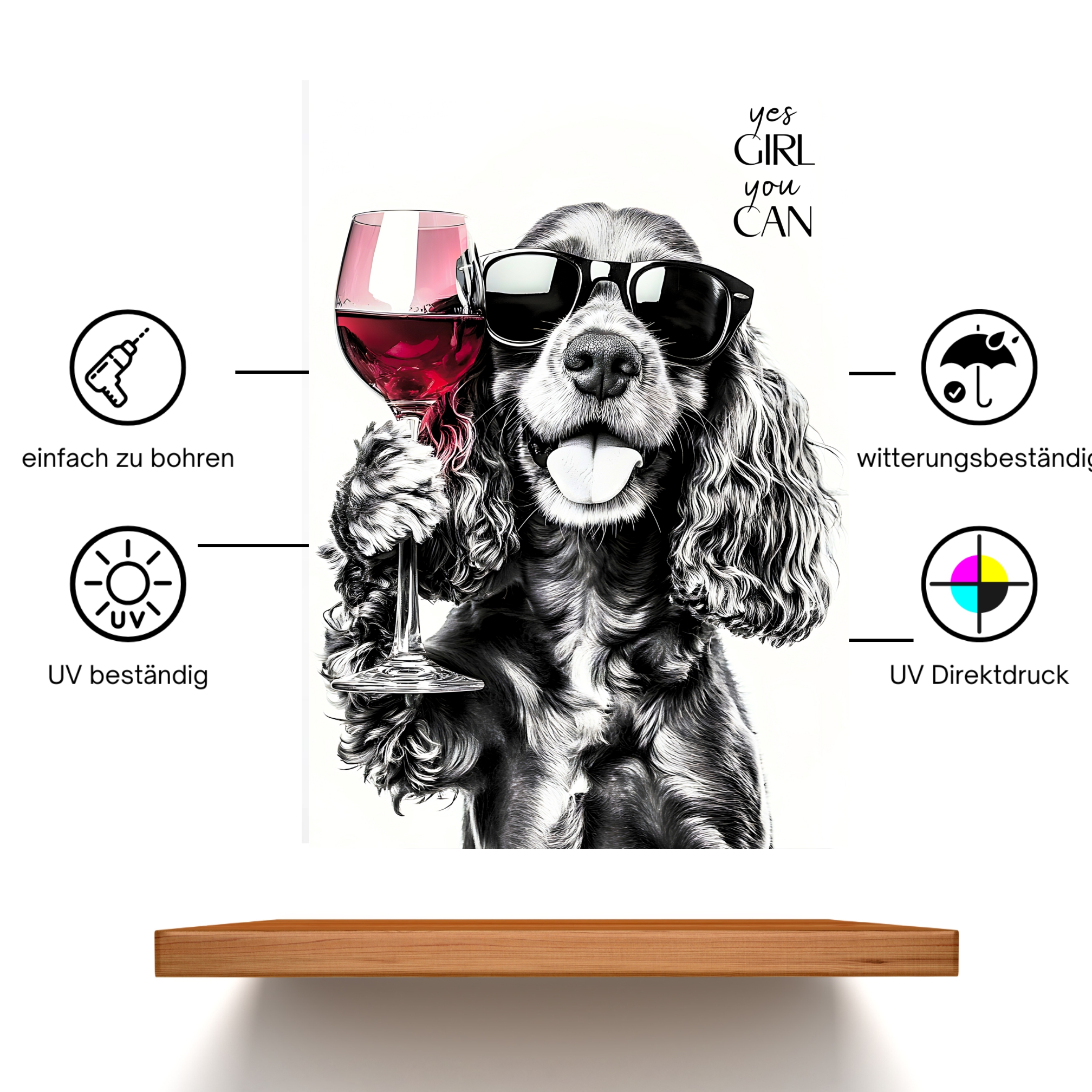 Schild Hund Cocker Spaniel Artprint Wein Spruch Deko Wanddekor Geschenkidee Weinliebhaber Quotes