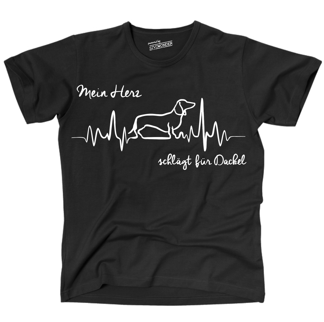 DACKEL Teckel Dachshund UNISEX T-SHIRT HEARTBEAT EKG Hund Hundemotiv Herz Herzschlag
