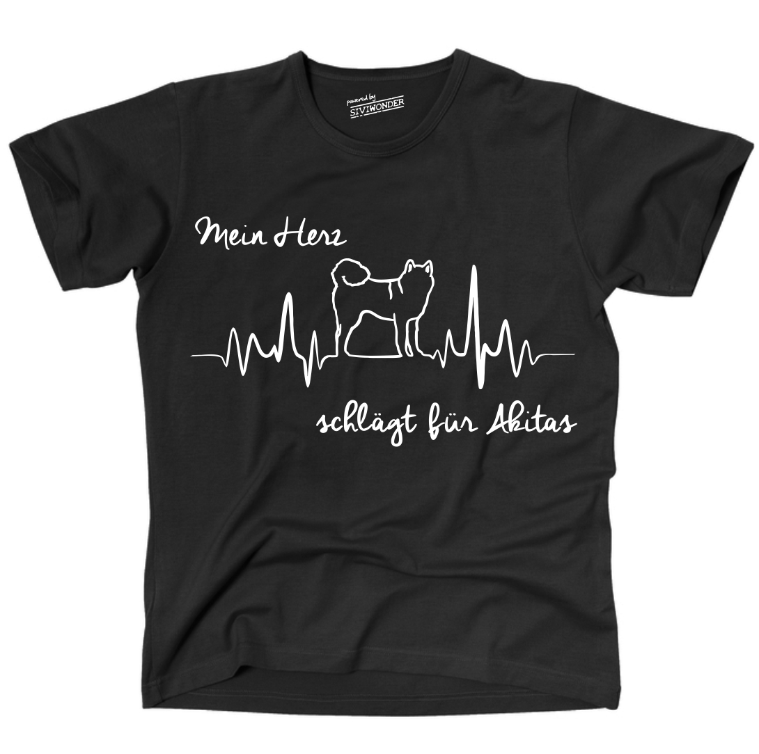 AKITA INU UNISEX T-SHIRT HEARTBEAT EKG  Hund Hundemotiv Herz Herzschlag Japan