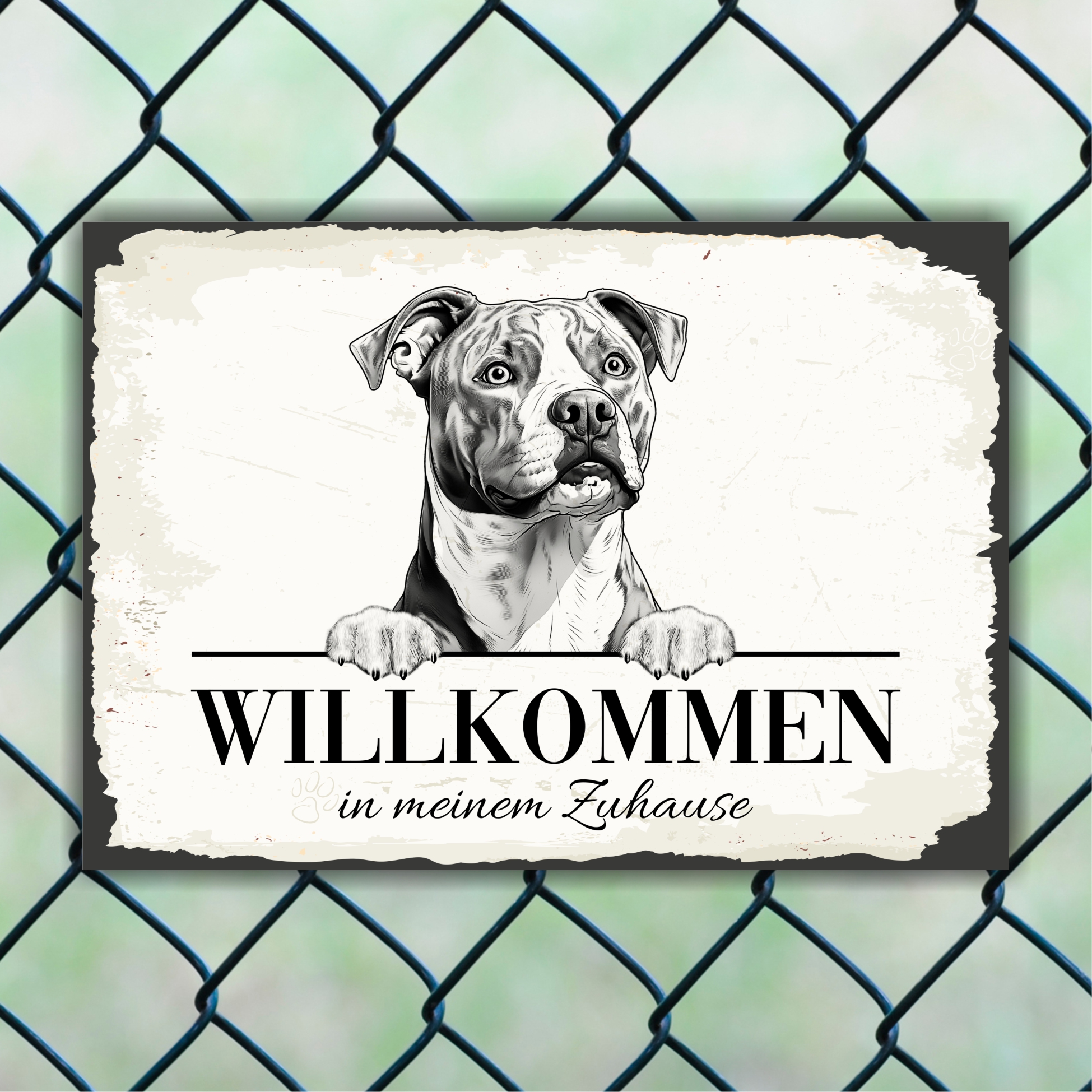 Hundeschild Willkommen Zuhause American Staffordshire Terrier Schild Achtung Zaun Frau Spruch Türschild Hundeschild Warnschild  Design by Siviwonder