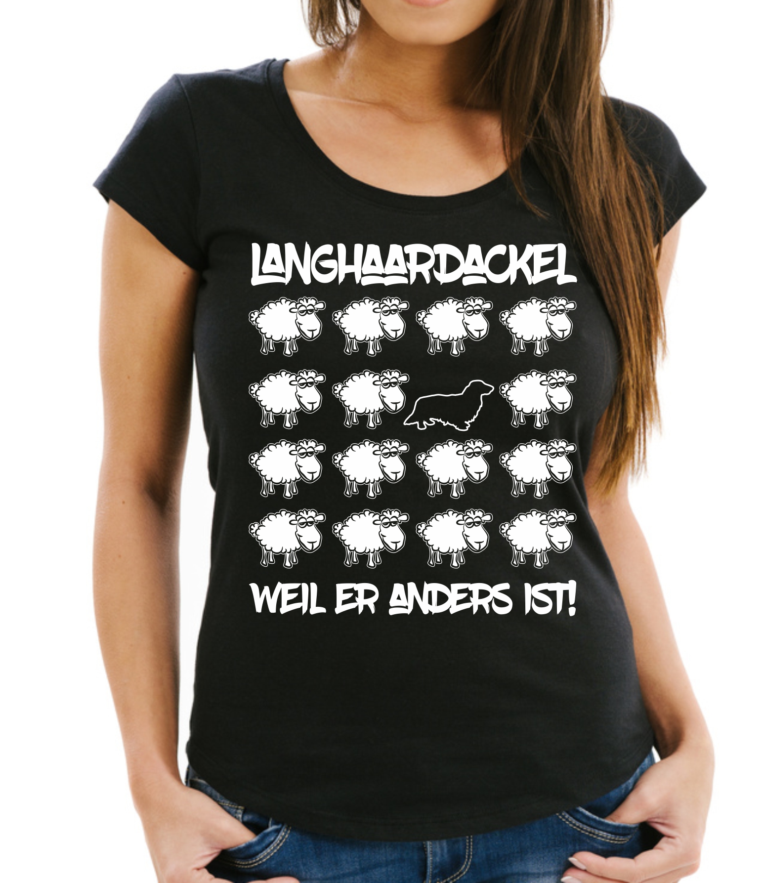 LANGHAARDACKEL DAMEN T-SHIRT BLACK SHEEP by SIVIWONDER