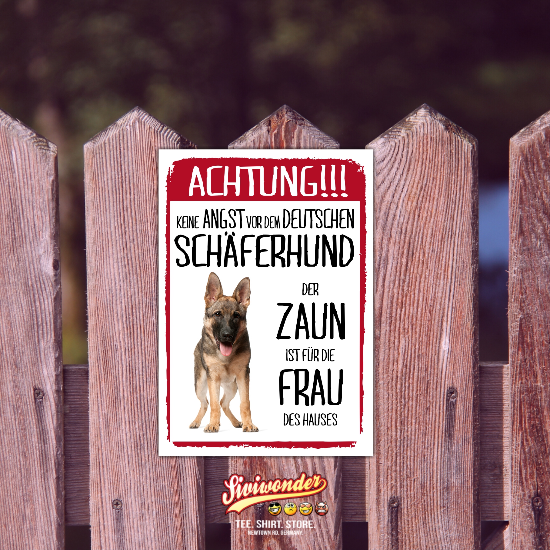 Deutscher Schäferhund Dog Schild Achtung Zaun Frau Spruch Türschild Hundeschild Warnschild Fun