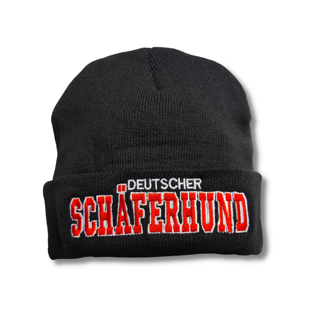 Strickmütze DEUTSCHER SCHÄFERHUND Dogo Beanie Mütze Stickerei Hund Winter Gassi Warm