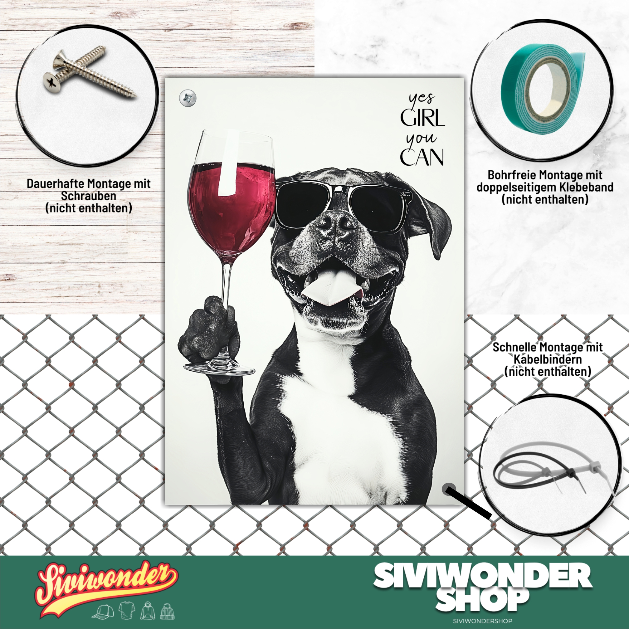 Schild Hund Boxer Artprint Wein Spruch Deko Wanddekor Geschenkidee Weinliebhaber Quotes