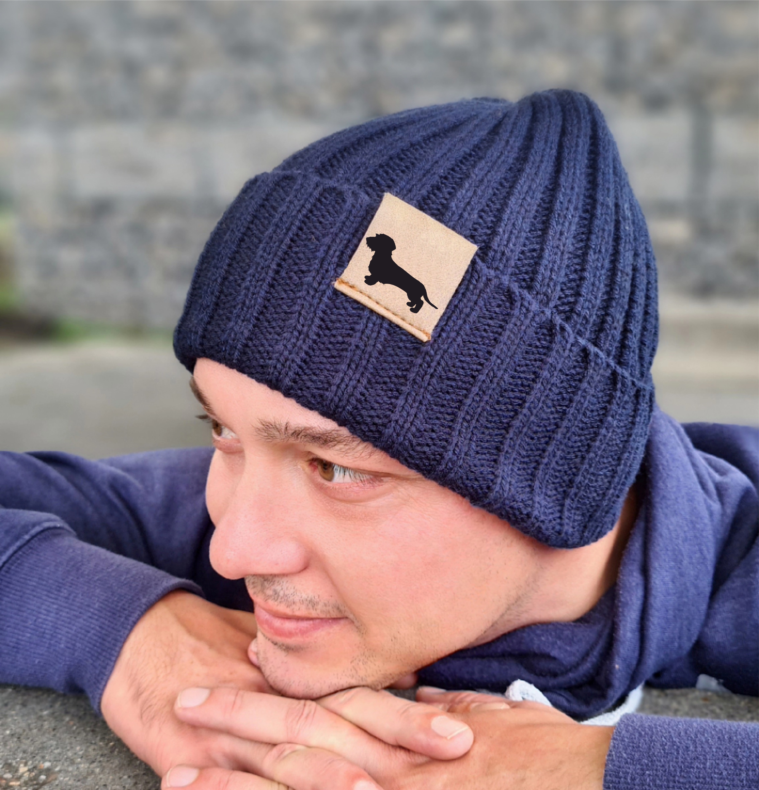 Strickmütze "Rauhaardackel "  Beanie Mütze Urban Witzig Spruch Warm Winter Herbst Farben