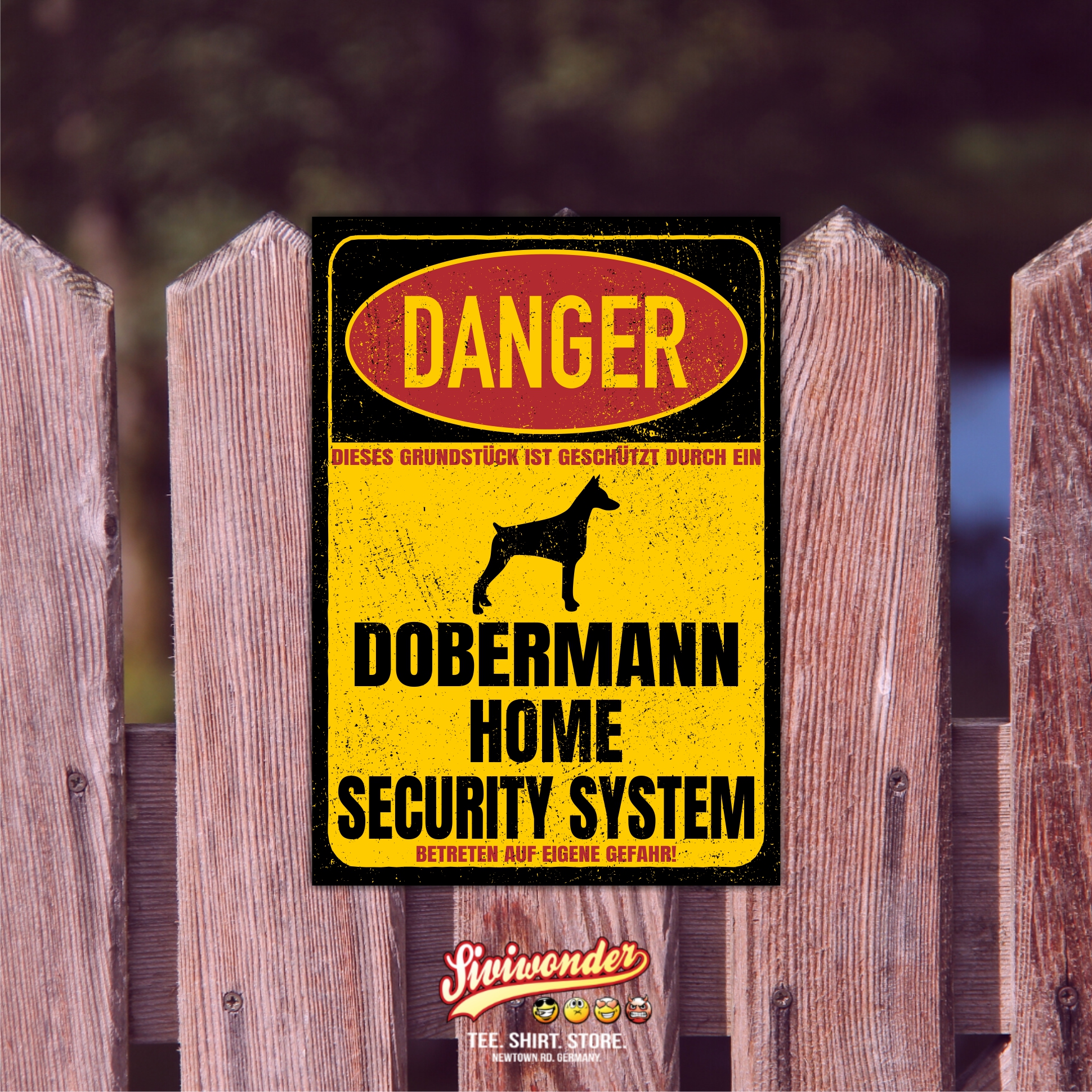 Dobermann Dobi Dobie Doberman Pinscher Dog Türschild Danger Security System Warnschild Hund Schilder Hundeschild happy Design by Siviwonder