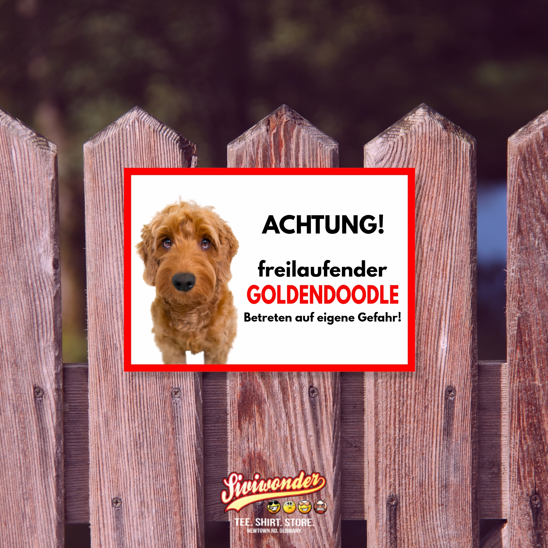 Goldendoodle Freilaufender Hund Dog Schild Spruch Türschild Hundeschild Warnschild