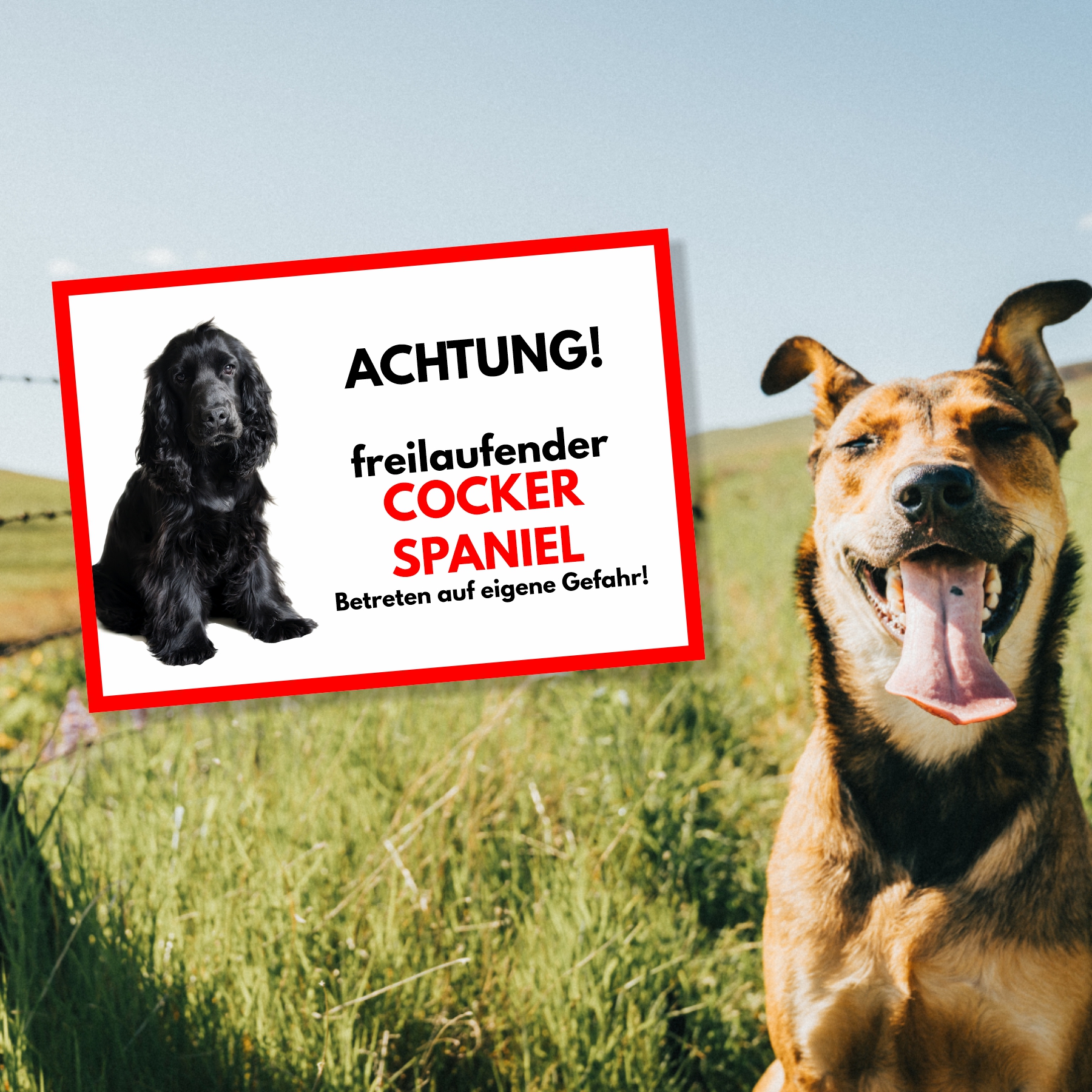 Cocker Spaniel 1 Freilaufender Hund Dog Schild Spruch Türschild Hundeschild Warnschild
