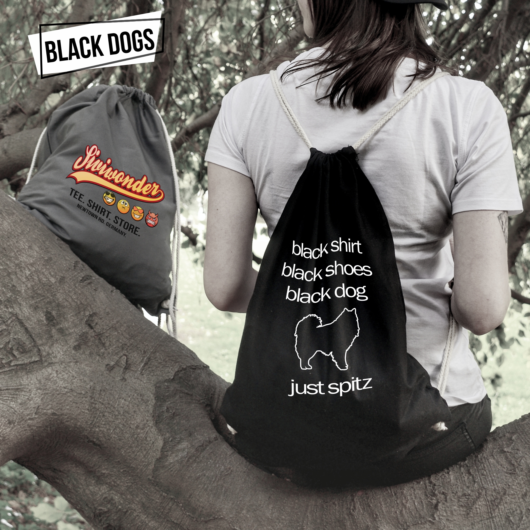 Spitz Turnbeutel Black Dog Hundemotiv  Spitze deutsche  Zwergspitz