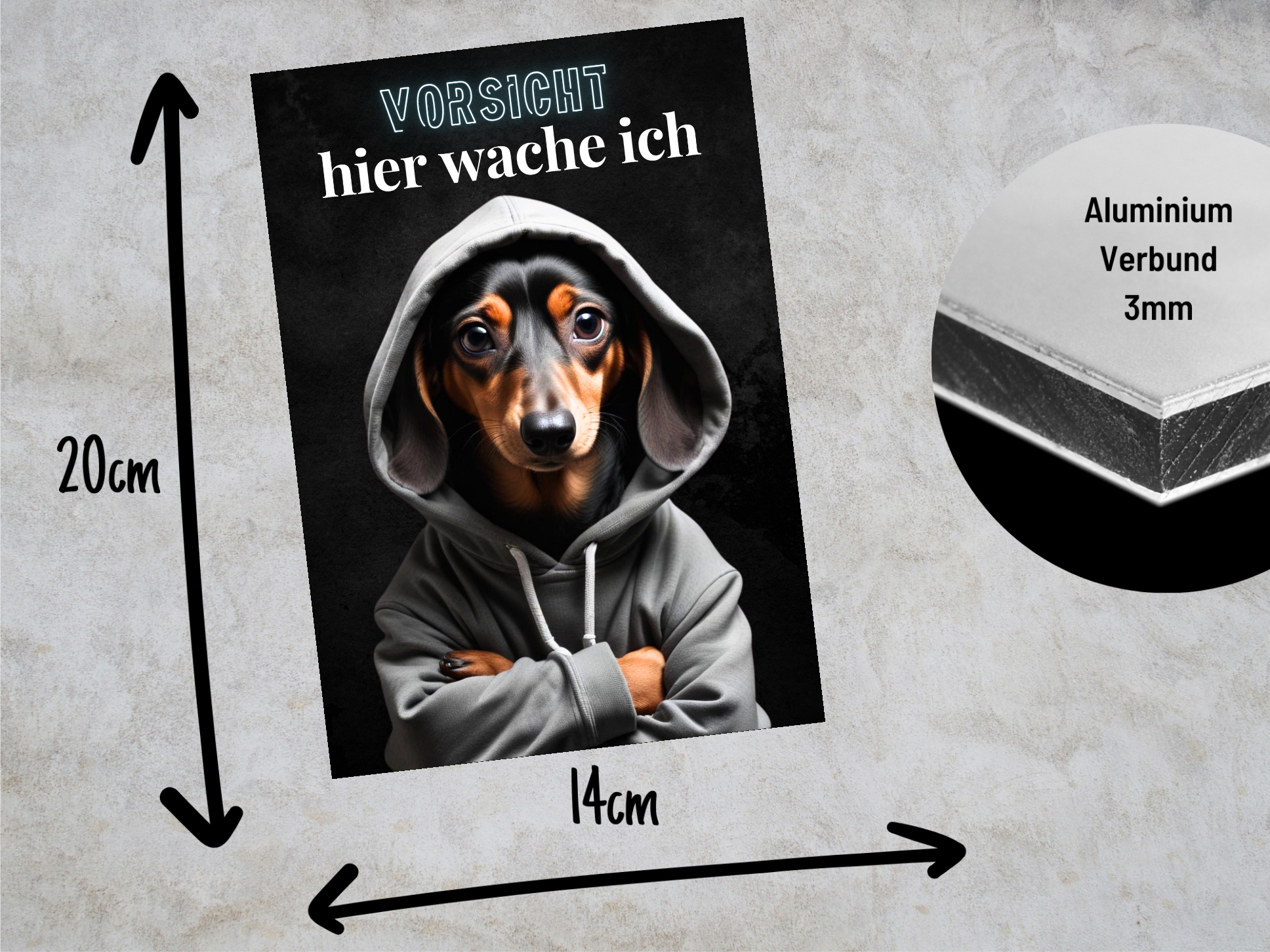 Hundeschild Schild Vorsicht Dackel Dog Spruch Türschild Warnschild Hund hier wache ich Teckel
