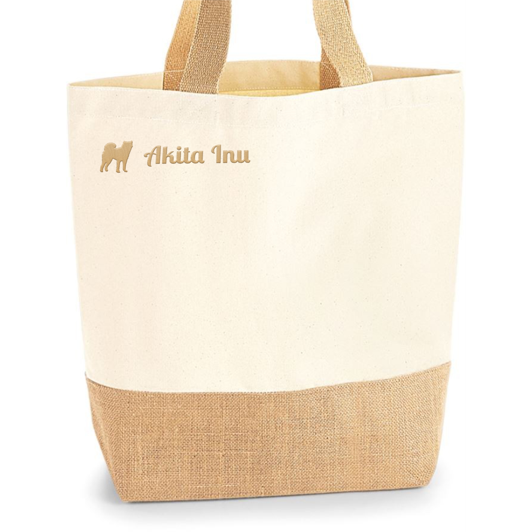 Akita Inu Jute Shopper Einkaufstasche Hundemotiv Stickerei