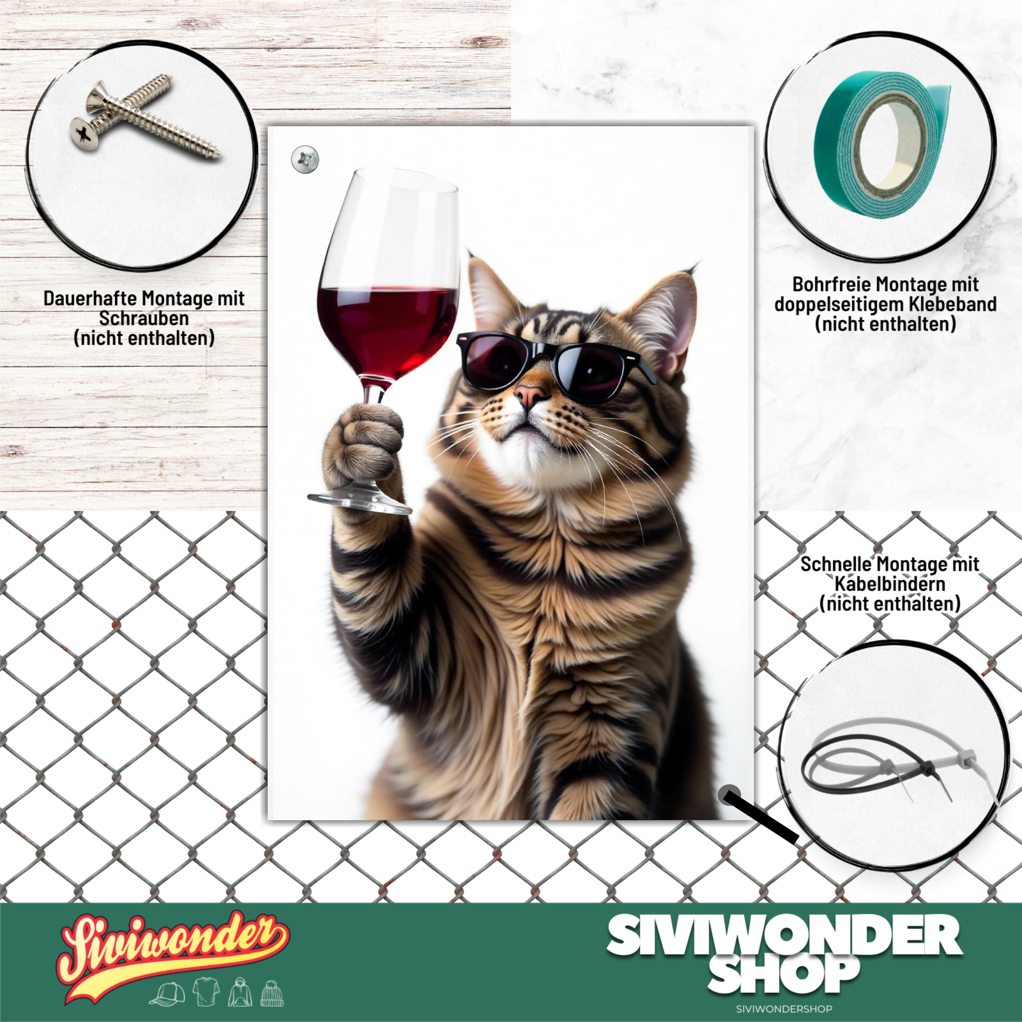 Schild Katze Artprint Wein Spruch Deko Wanddekor Geschenkidee Quotes Weinliebhaber Küche