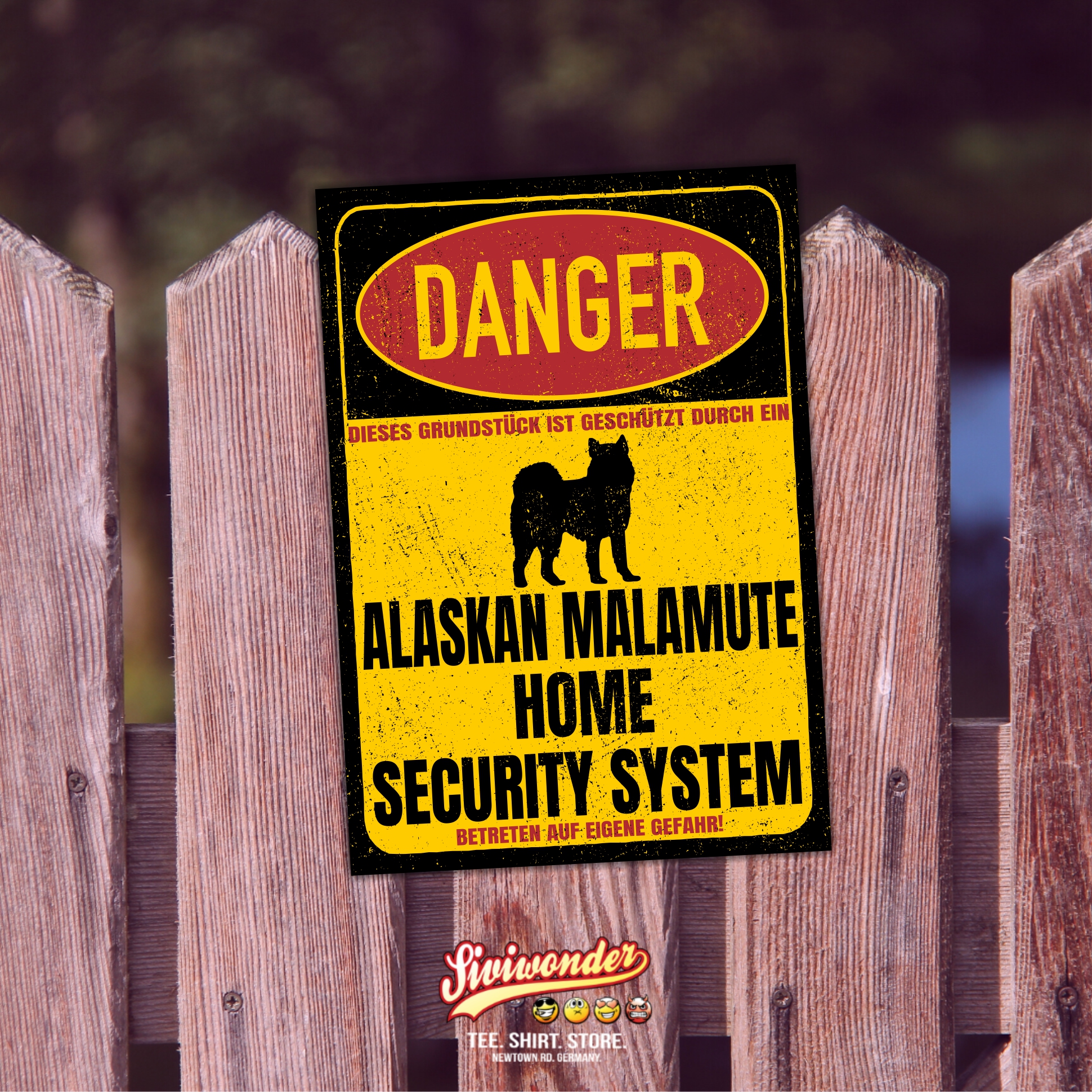 Alaskan Malamute Mally Dog Türschild Danger Security System Warnschild Hund Schilder Hundeschild happy Design by Siviwonder