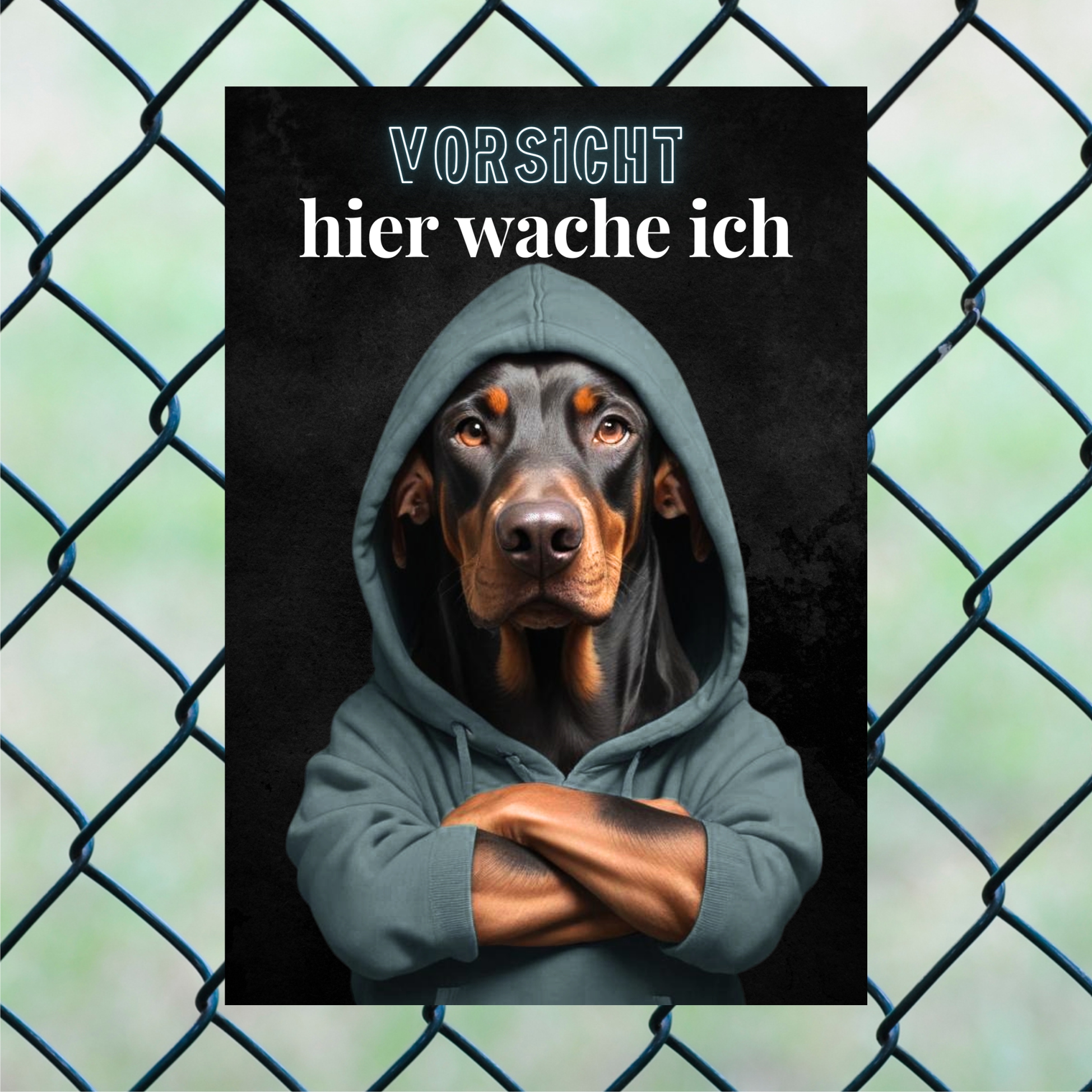 Hundeschild Schild Vorsicht Dobermann Dobi Dog Spruch Türschild Warnschild Hund hier wache ich