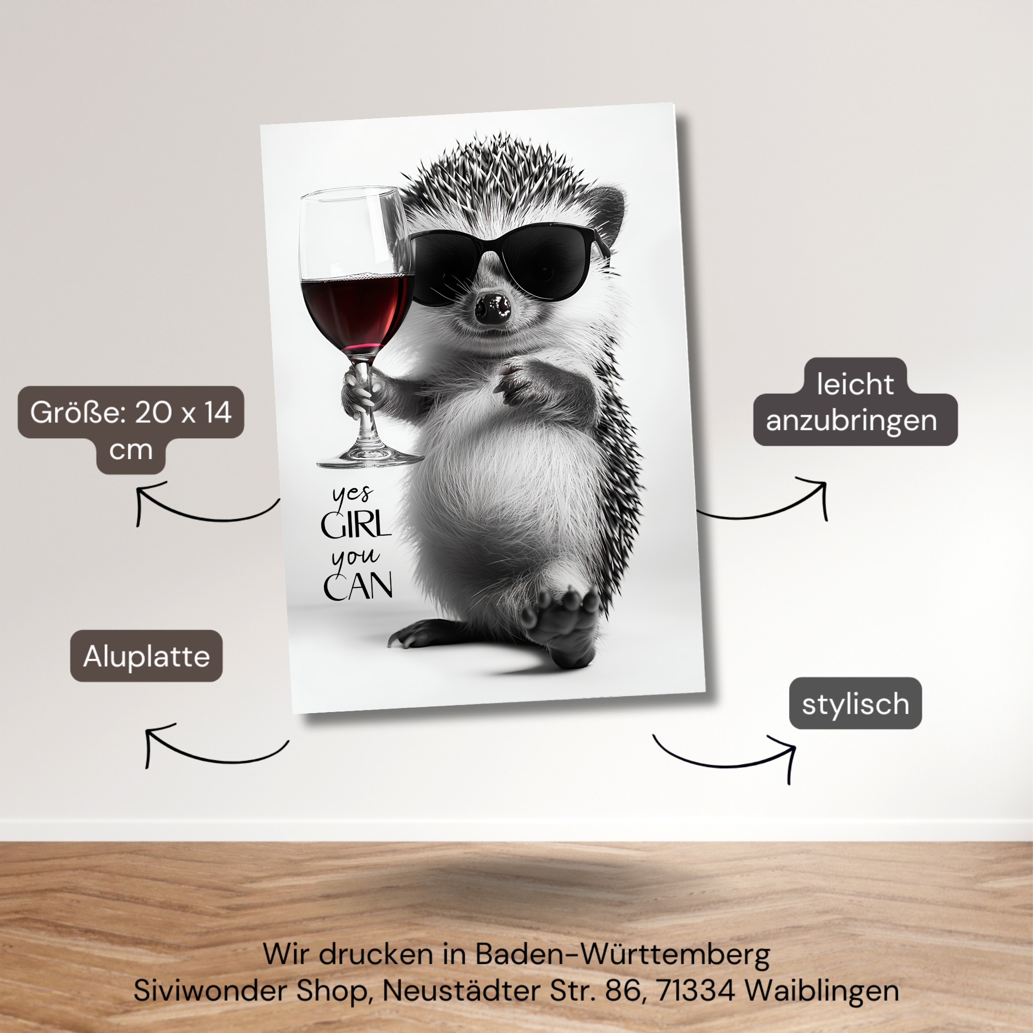Schild Igel Artprint Wein Spruch Deko Wanddekor Geschenkidee Quotes Weinliebhaber