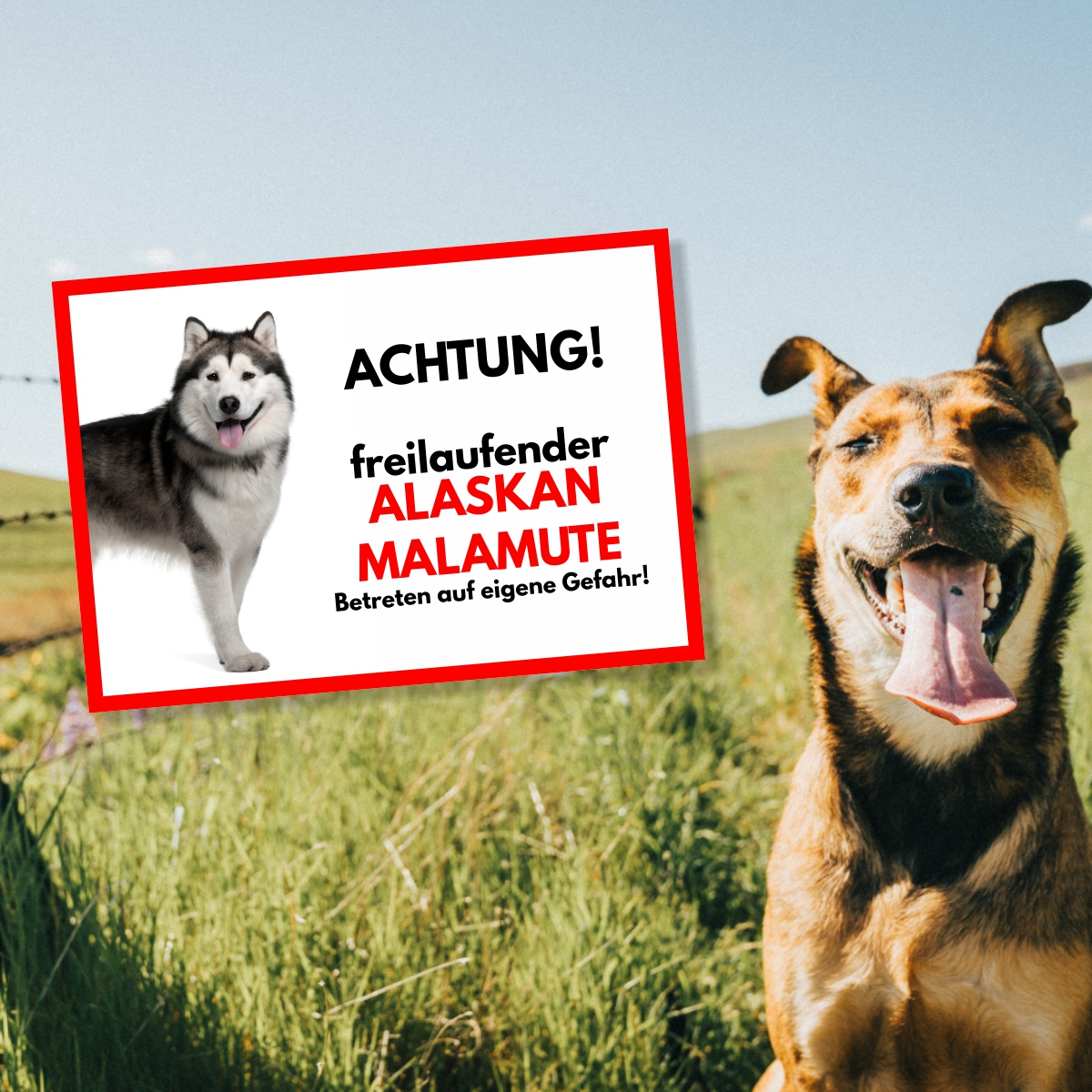 Alaskan Malamute Freilaufender Hund Dog Schild Spruch Türschild Hundeschild Warnschild