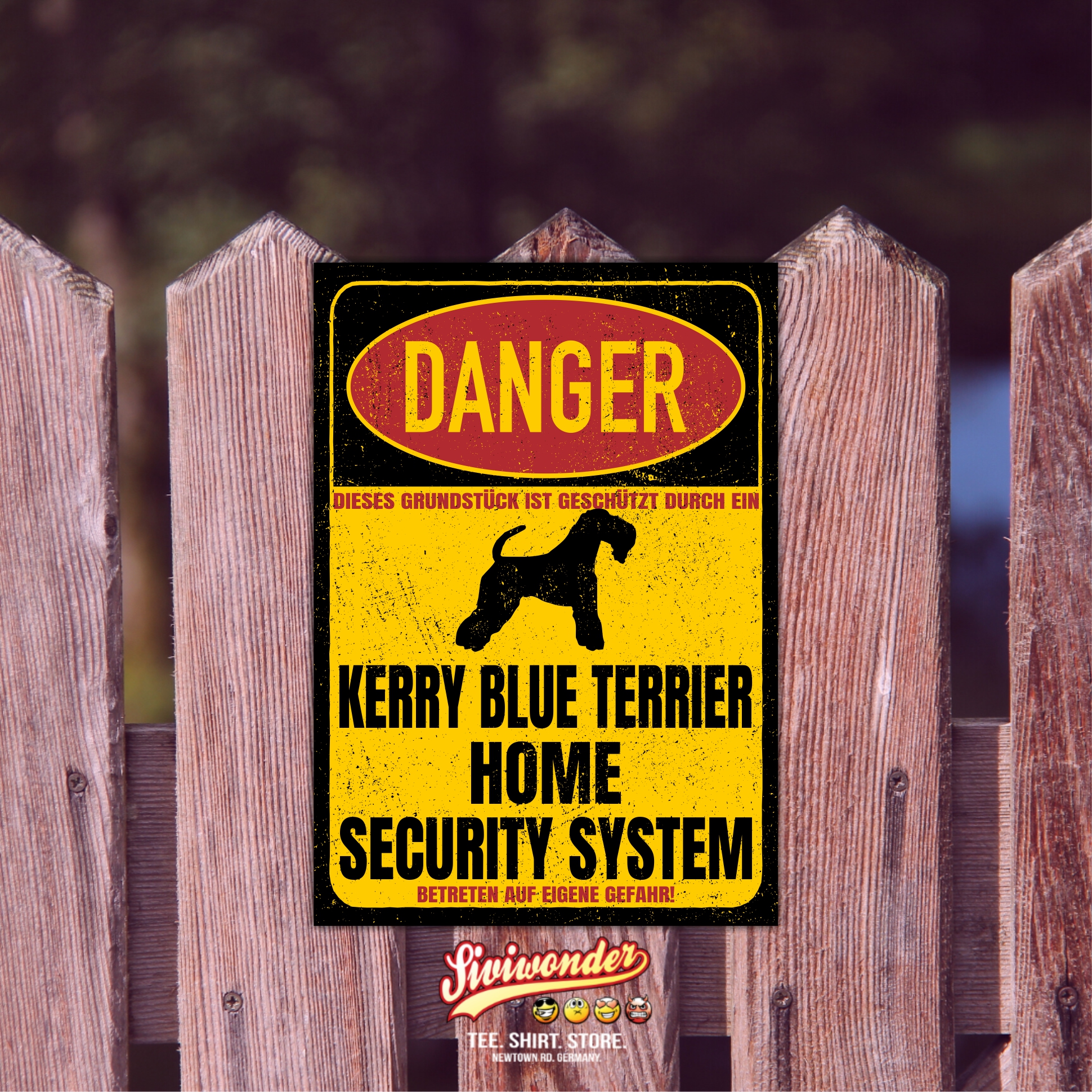 Kerry Blue Terrier Dog Türschild Danger Security System Warnschild Hund Schilder Hundeschild
