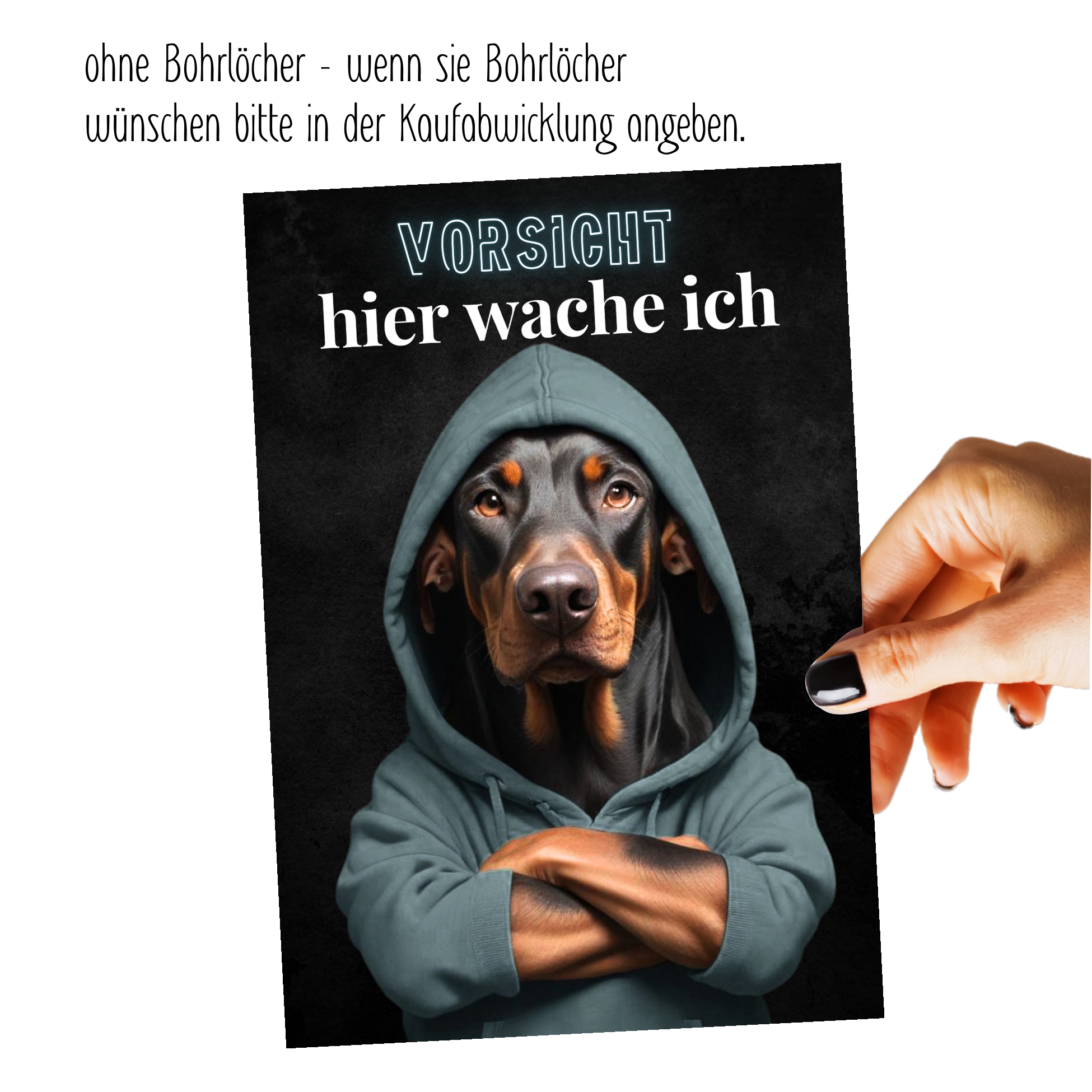 Hundeschild Schild Vorsicht Dobermann Dobi Dog Spruch Türschild Warnschild Hund hier wache ich
