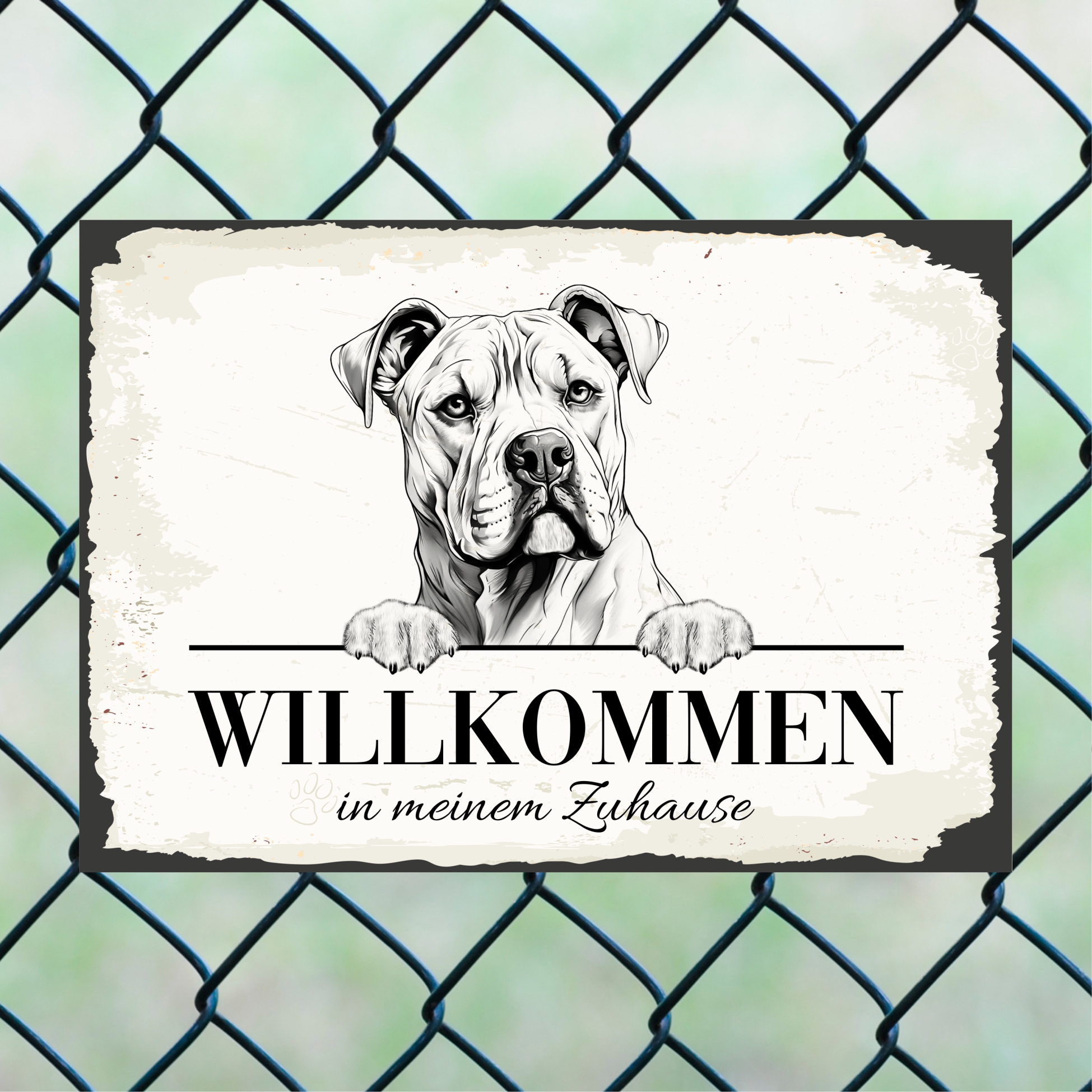 Hundeschild Willkommen Zuhause American Bulldog Schild Achtung Zaun Frau Spruch Türschild Hundeschild Warnschild  Design by Siviwonder