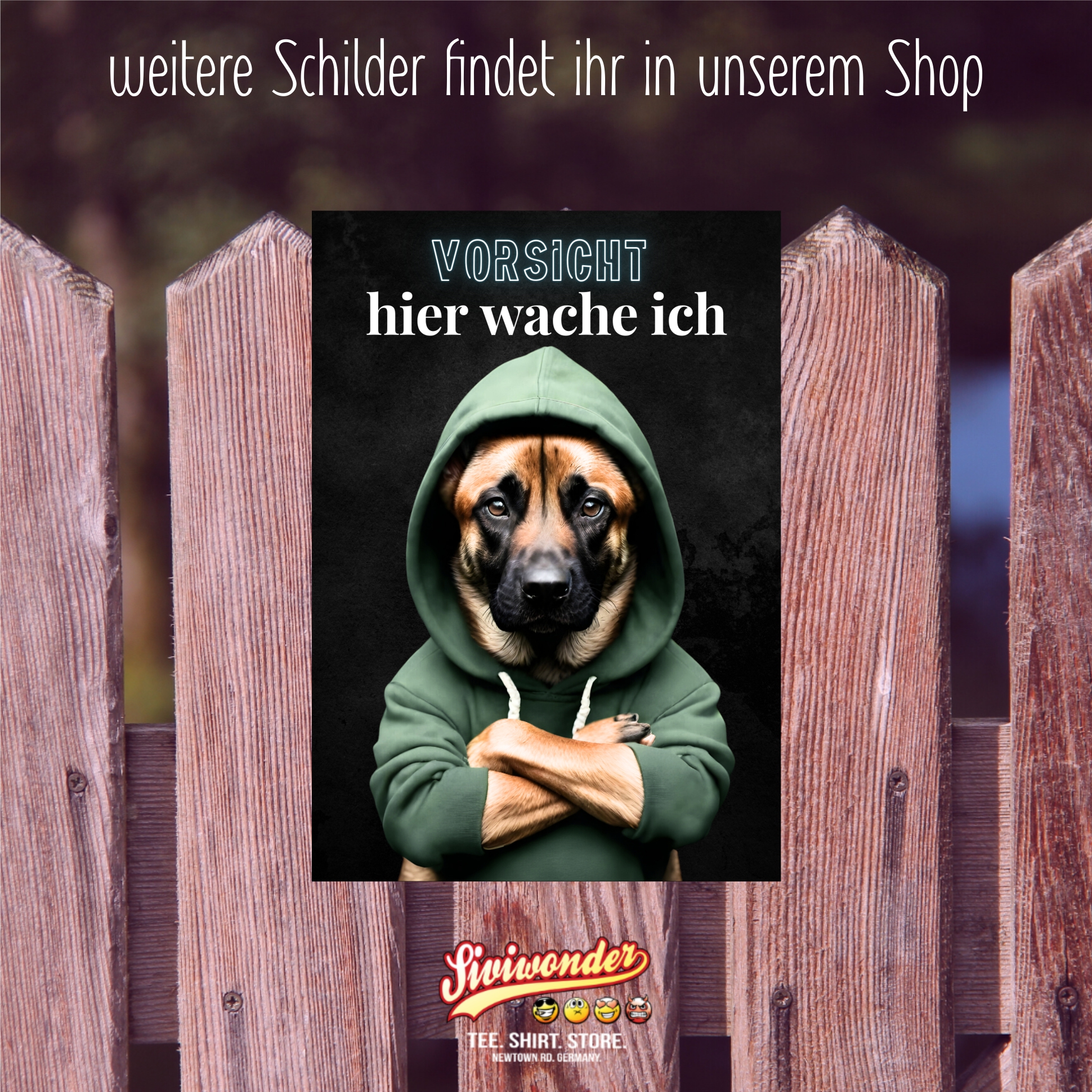 Hundeschild Schild Vorsicht Malinois Dog Spruch Türschild Warnschild Hund hier wache ich