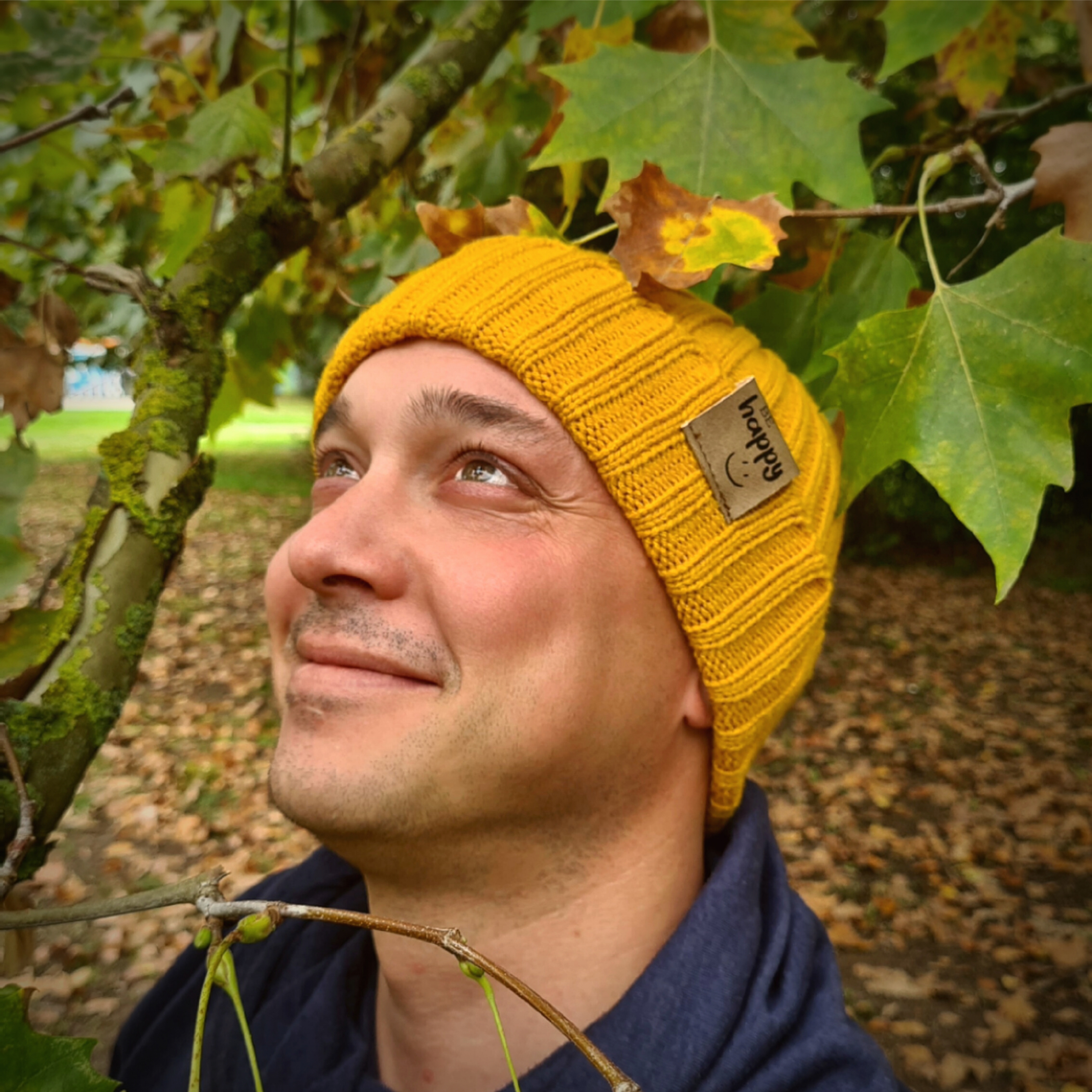 Mütze Bee Happy Beanie Strickmütze Witzig Spruch Warm Herren Damen Herbst half recycled