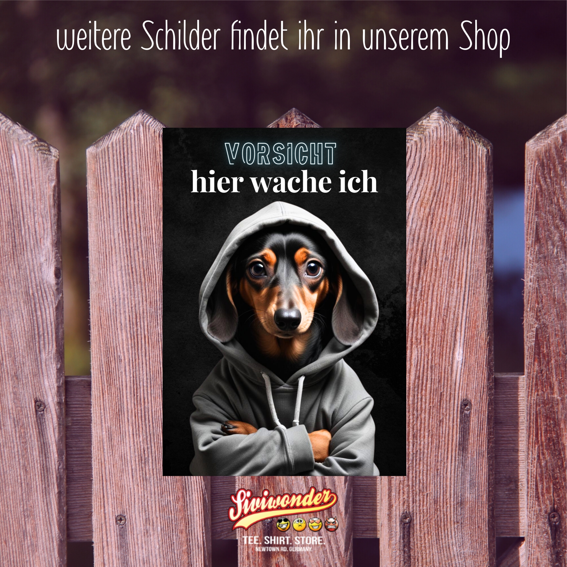 Hundeschild Schild Vorsicht Dackel Dog Spruch Türschild Warnschild Hund hier wache ich Teckel