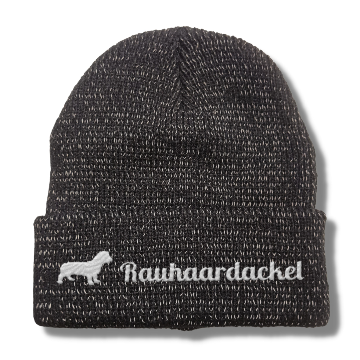 Rauhaardackel reflektierende Mütze Stickerei Hund Winter Strickmütze reflex Beanie warm