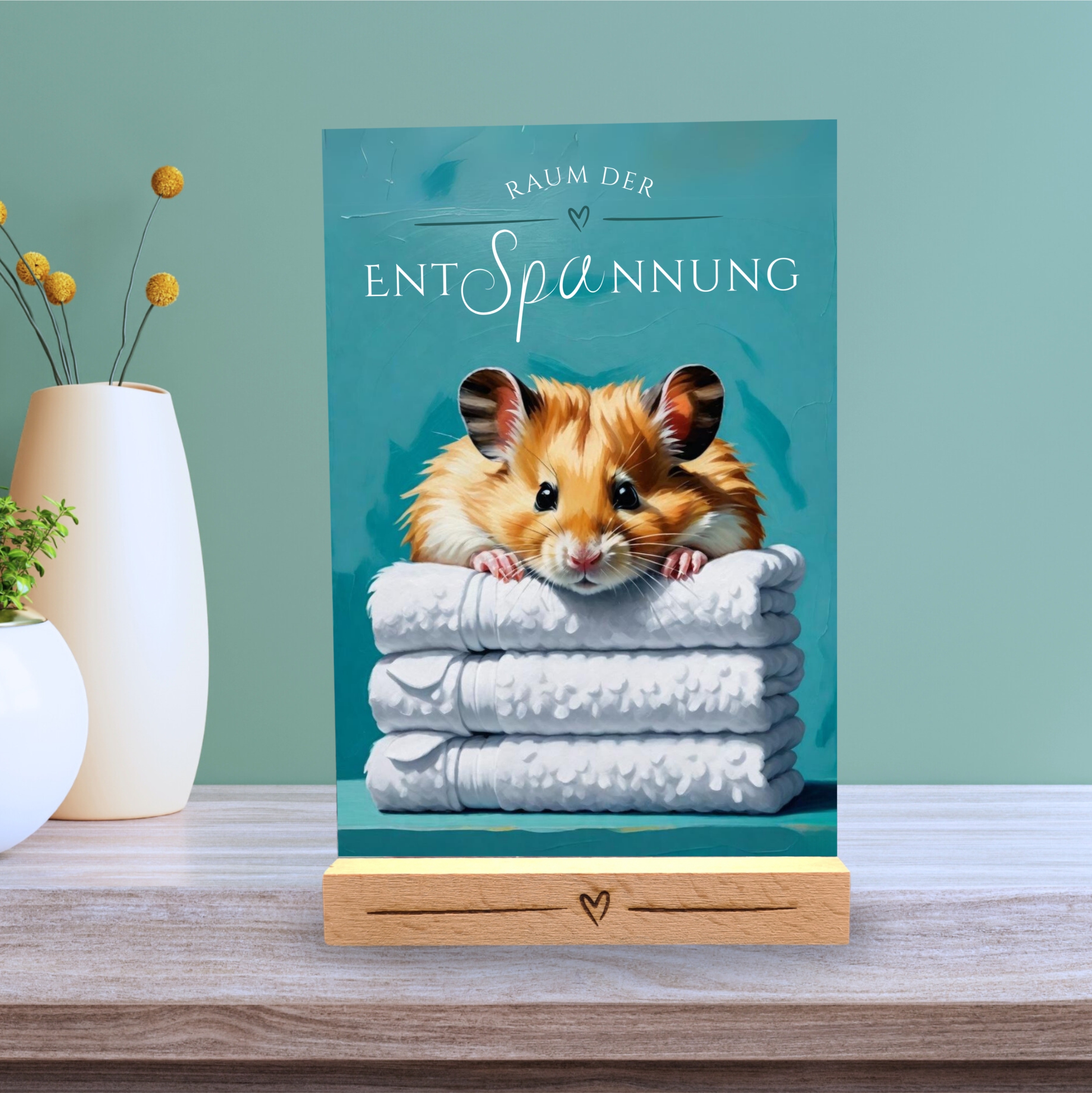Hamster Goldhamster  Schild Wellness Handtuch Entspannung  Schild Spruch