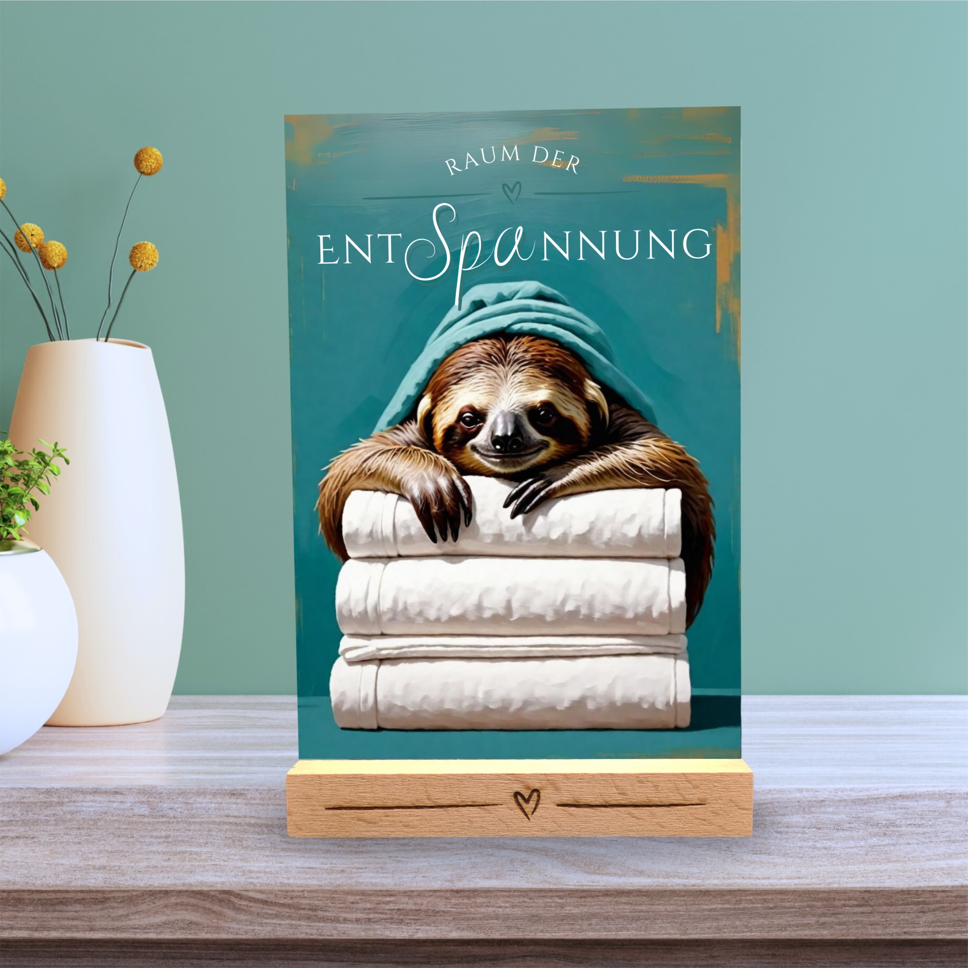 Faultier Schild Wellness Handtuch Entspannung  Schild Spruch