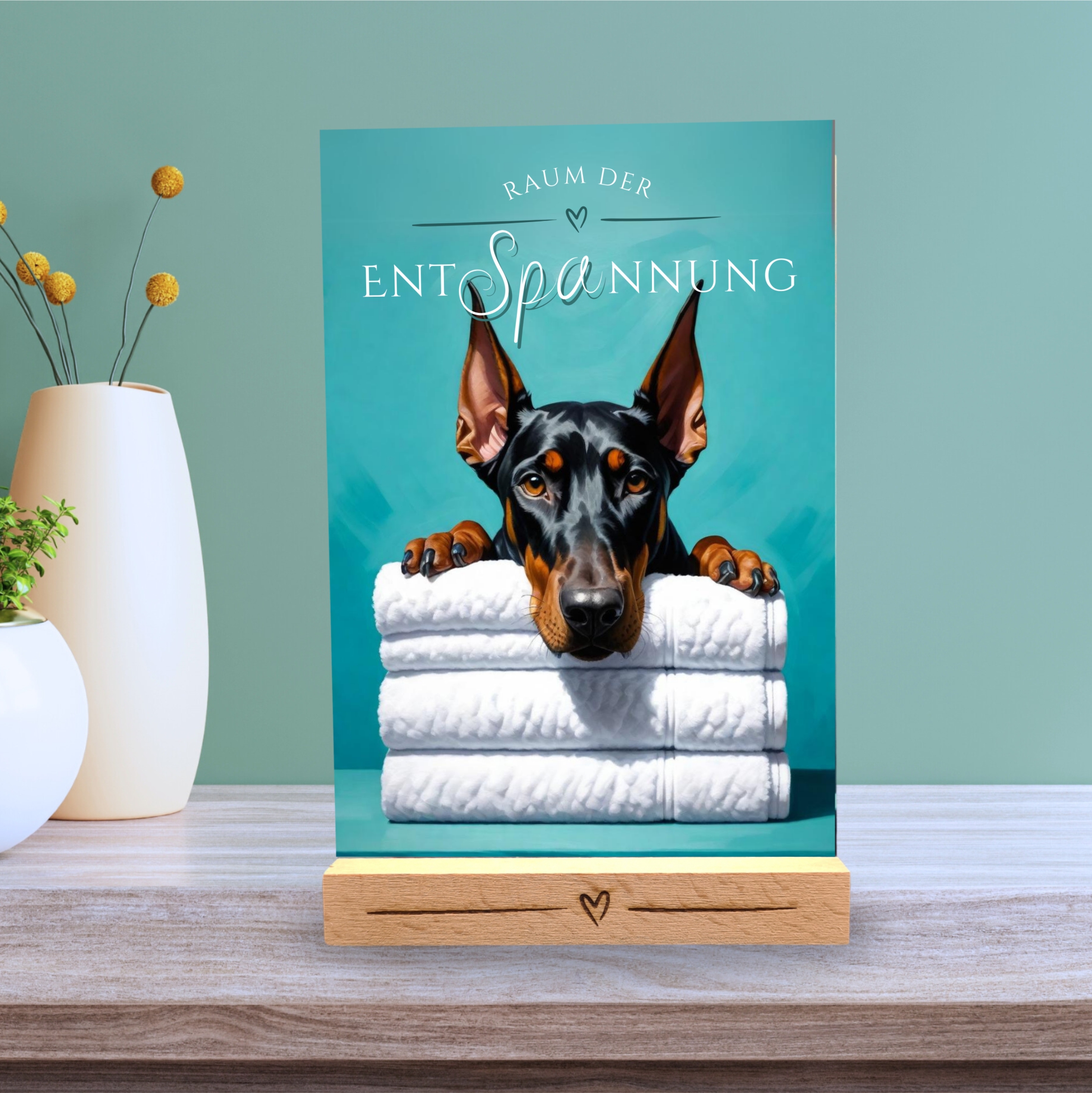 Hundeschild Deko Badezimmer Wellness  Dobermann Dobi Schild Spruch