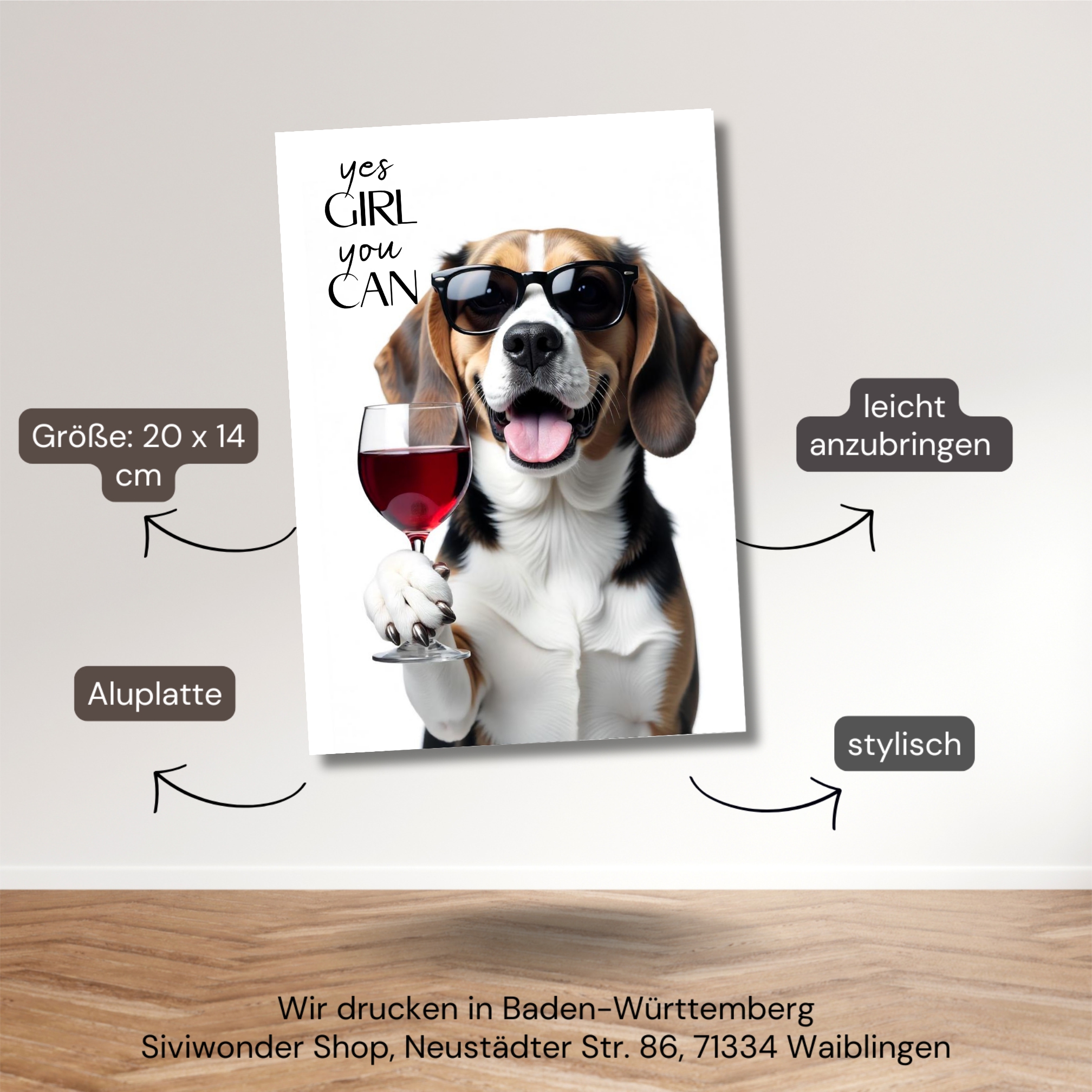 Schild Hund Beagle Artprint Wein Spruch Deko Wanddekor Geschenkidee Weinliebhaber Quotes