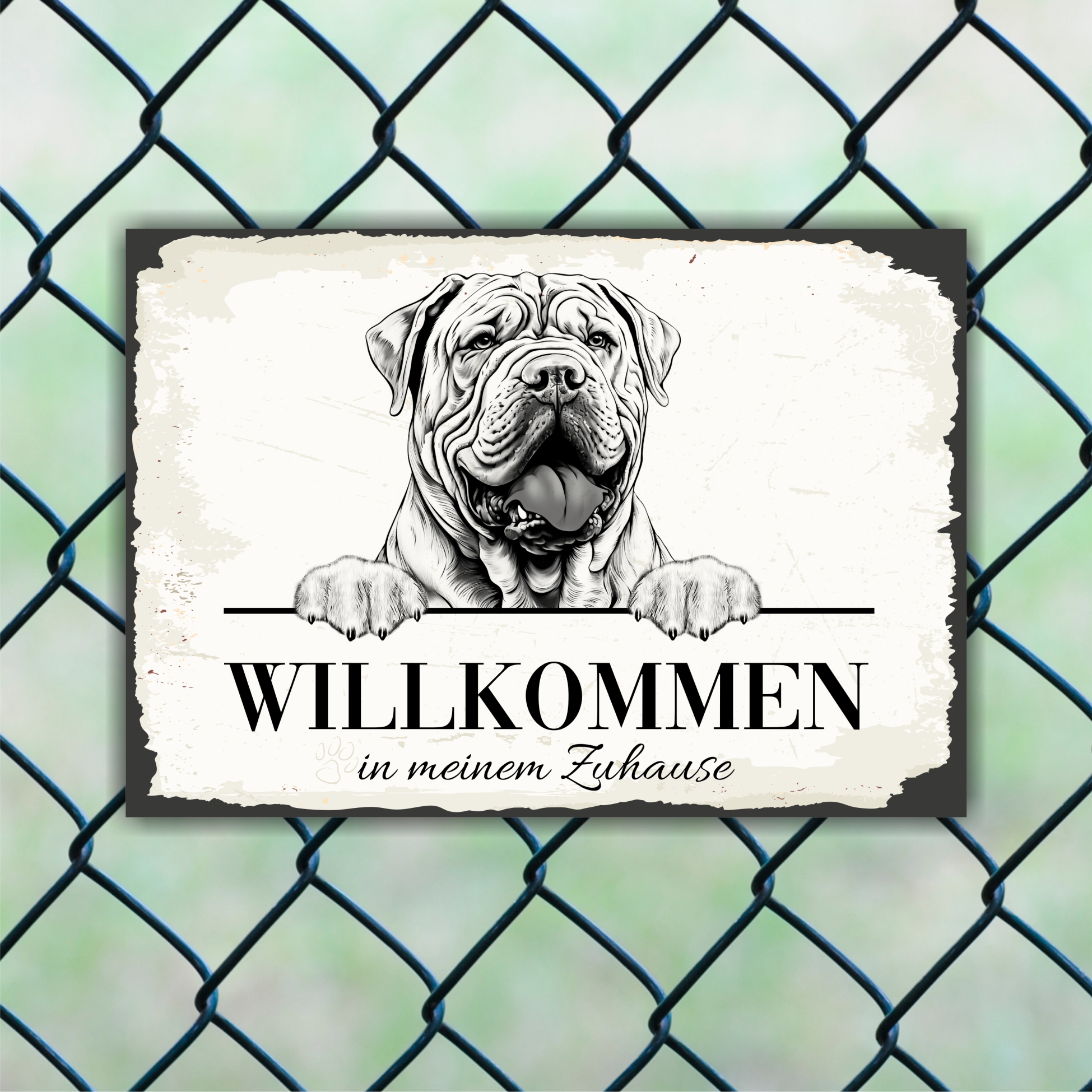 Hundeschild Willkommen Zuhause Shar Pei Faltenhund Schild Achtung