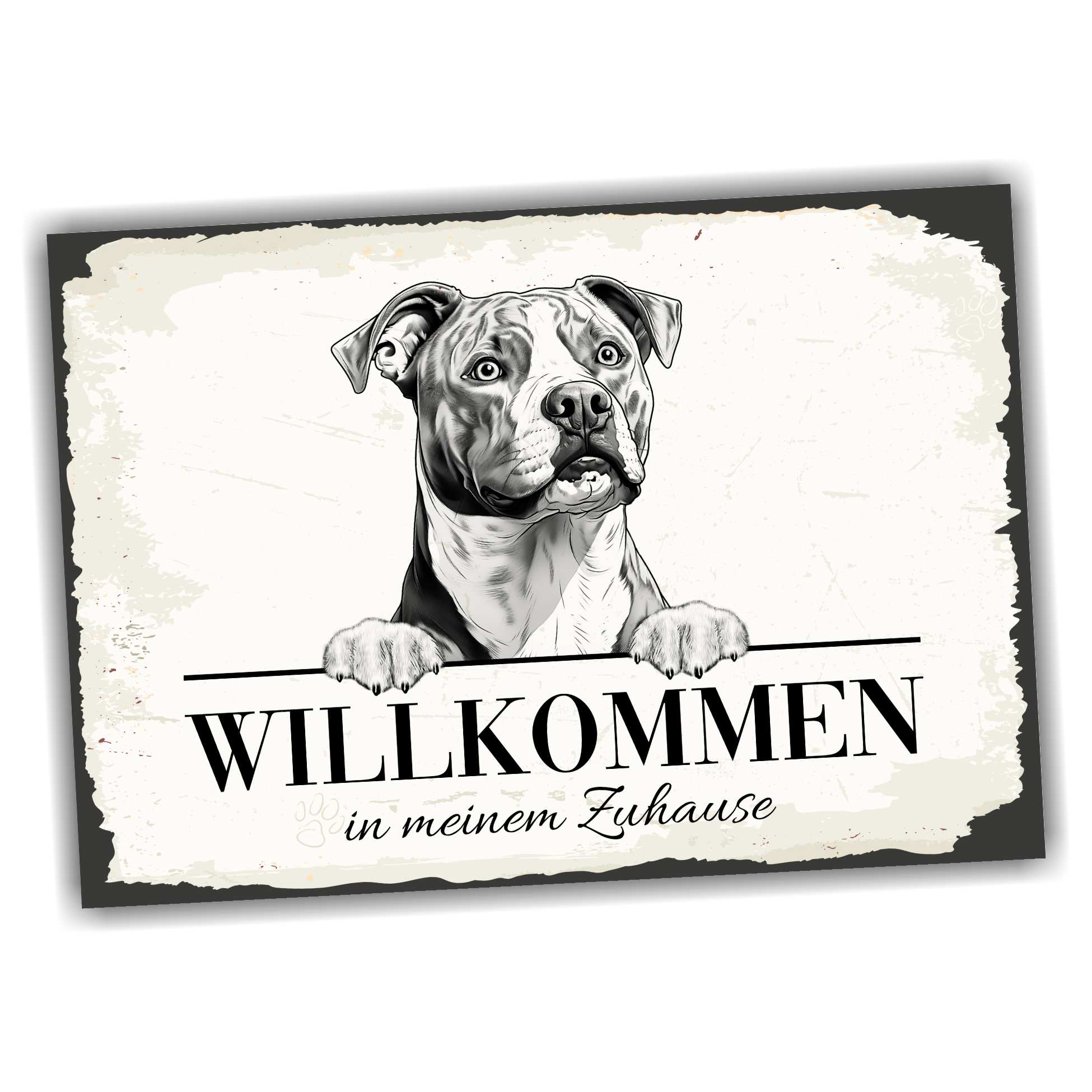 Hundeschild Willkommen Zuhause American Staffordshire Terrier Schild Achtung Zaun Frau Spruch Türschild Hundeschild Warnschild  Design by Siviwonder