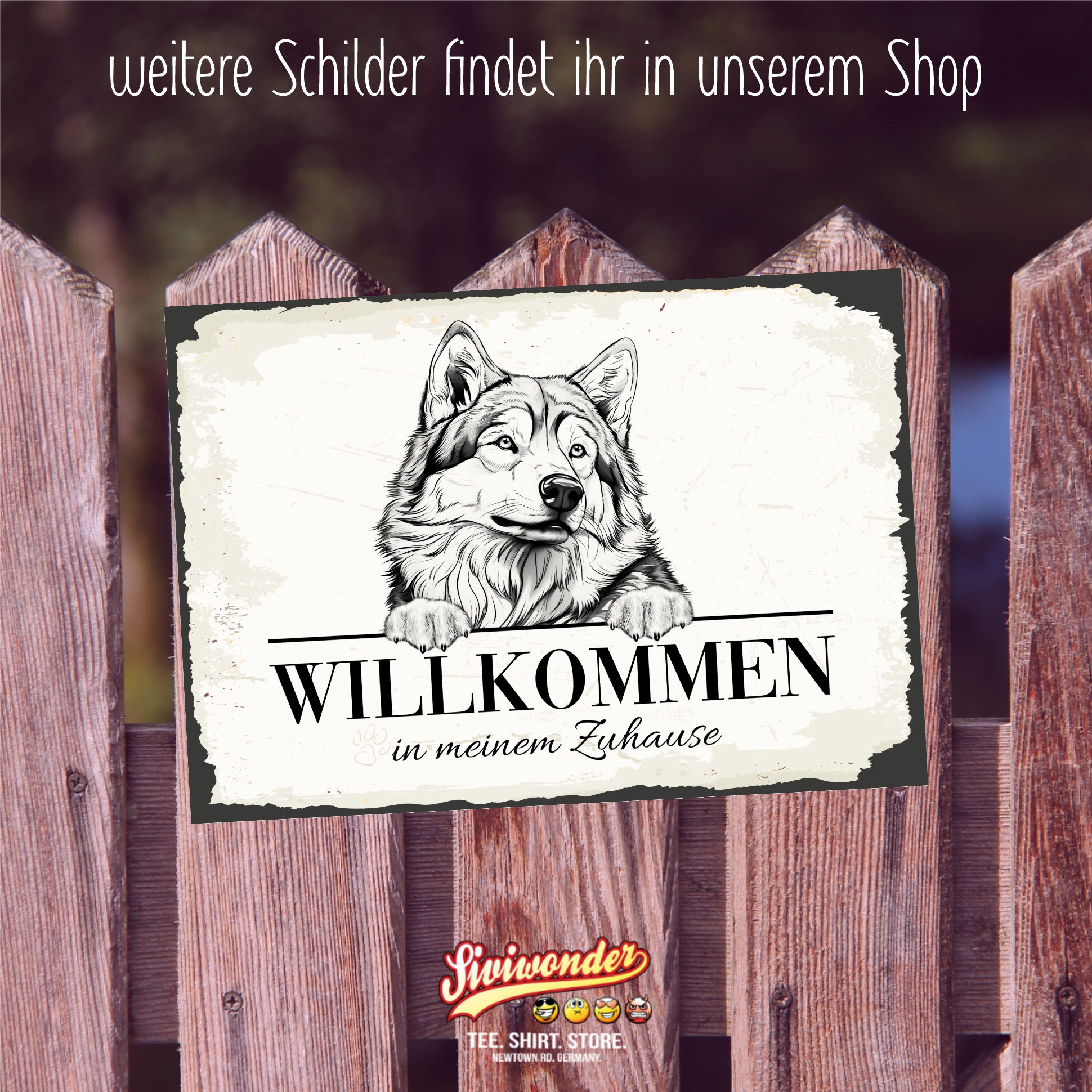 Hundeschild Willkommen Zuhause Alaskan Malamute Schild Achtung Zaun Frau Spruch Türschild Hundeschild Warnschild  Design by Siviwonder