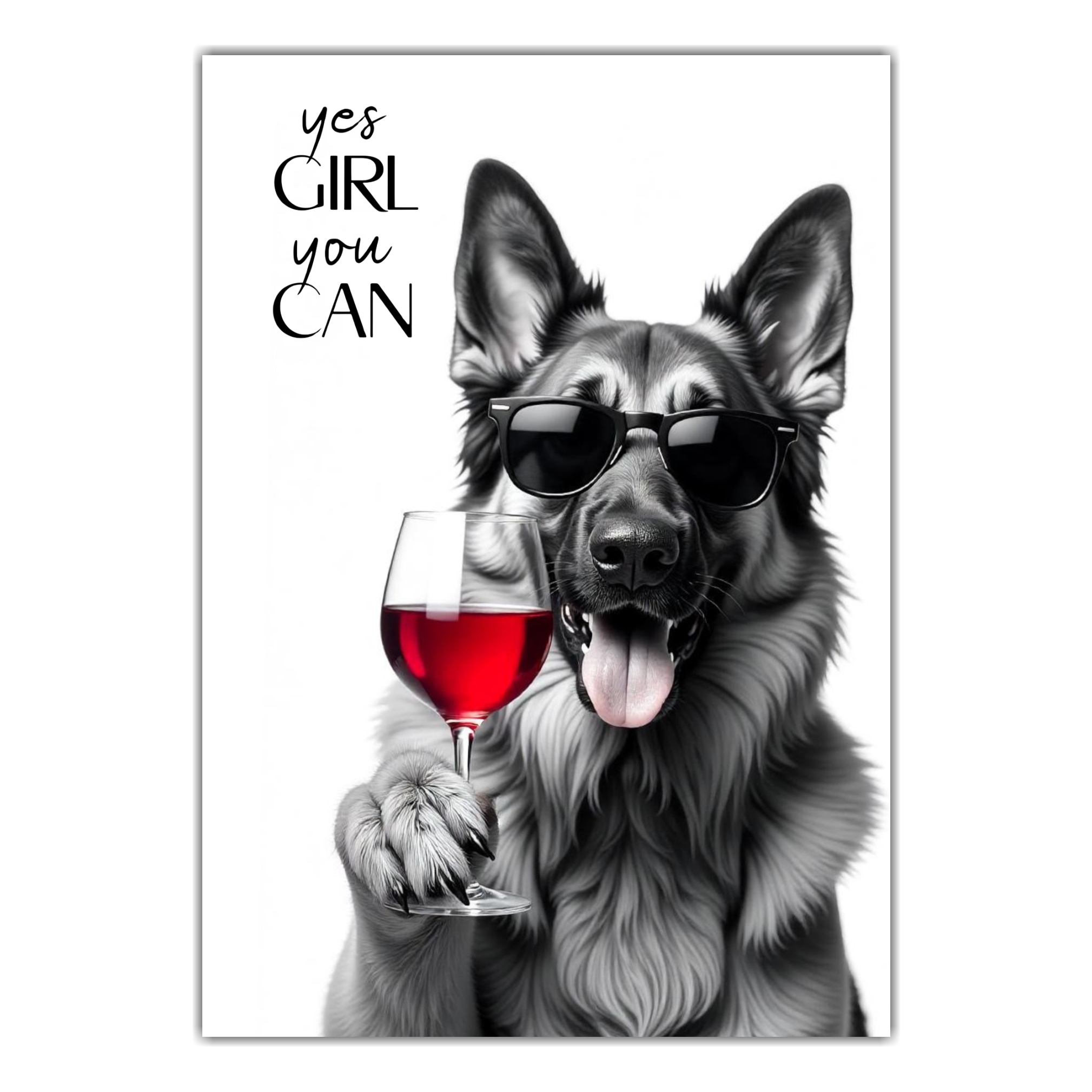 Schild Hund Schäferhund Artprint Wein Spruch Deko Wanddekor Geschenkidee Weinliebhaber Quotes