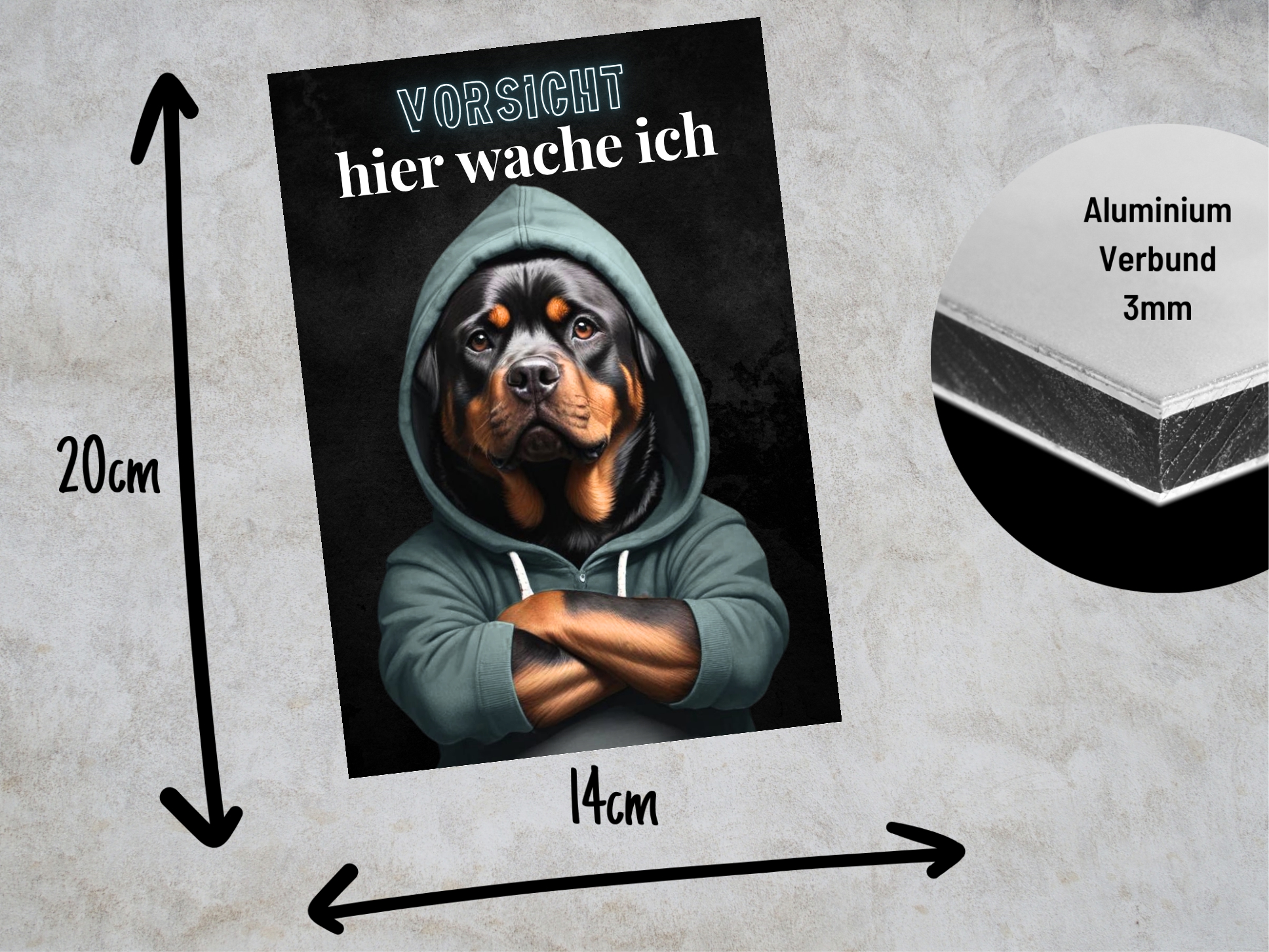 Hundeschild Schild Vorsicht Rottweiler Dog Spruch Türschild Warnschild Hund hier wache ich