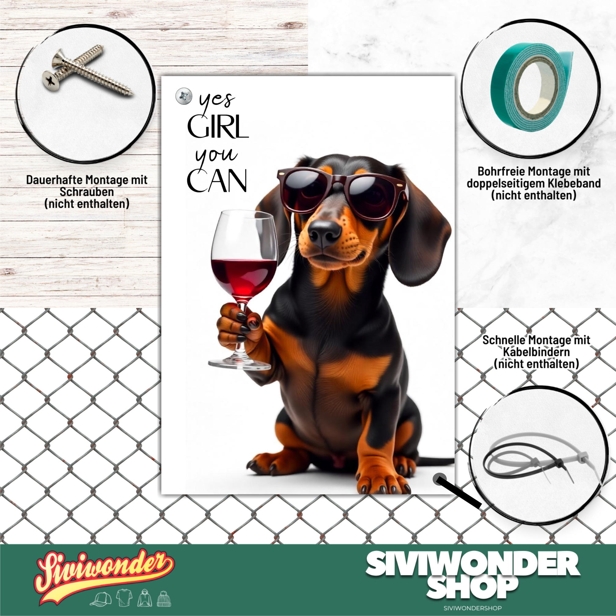 Schild Hund Dackel Artprint Wein Spruch Deko Wanddekor Geschenkidee Weinliebhaber Quotes
