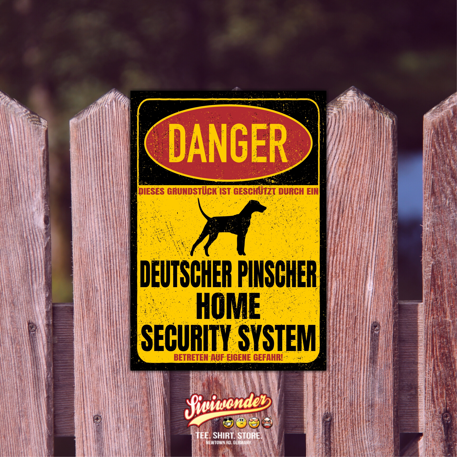 Deutscher Pinscher Dog Türschild Danger Security System Warnschild Hund Schilder Hundeschild happy Design by Siviwonder