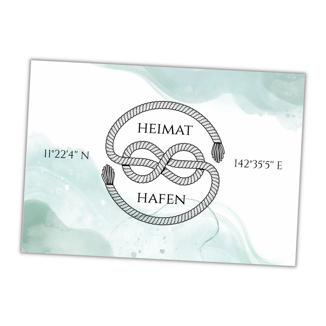 Personalisiertes Schild "HEIMAT HAFEN" mit Wunsch Koordinaten Geschenk Ankerplatz Dekoration